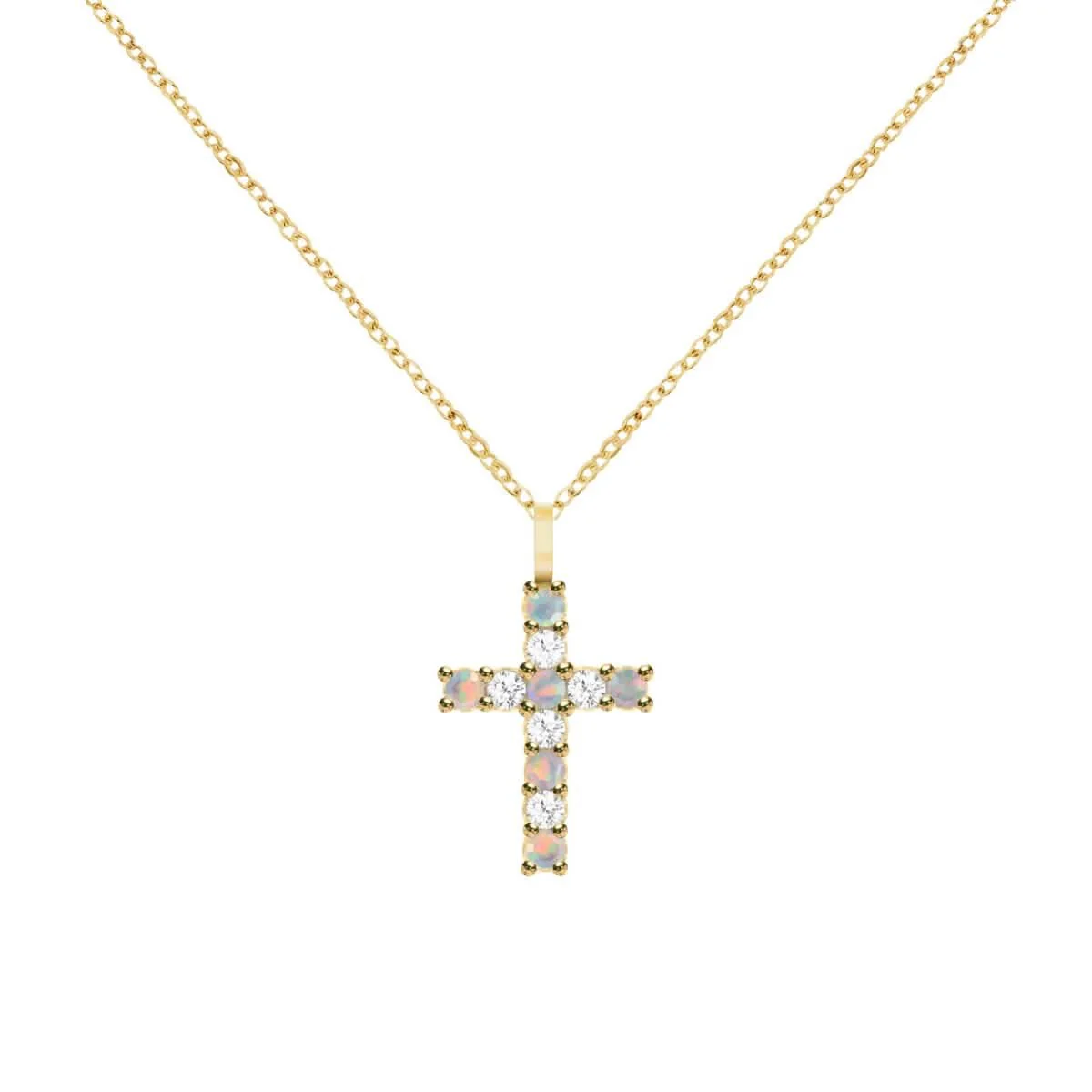 Rosecliff Cross Diamond & Opal Pendant in 14k Gold (October) - Image 4