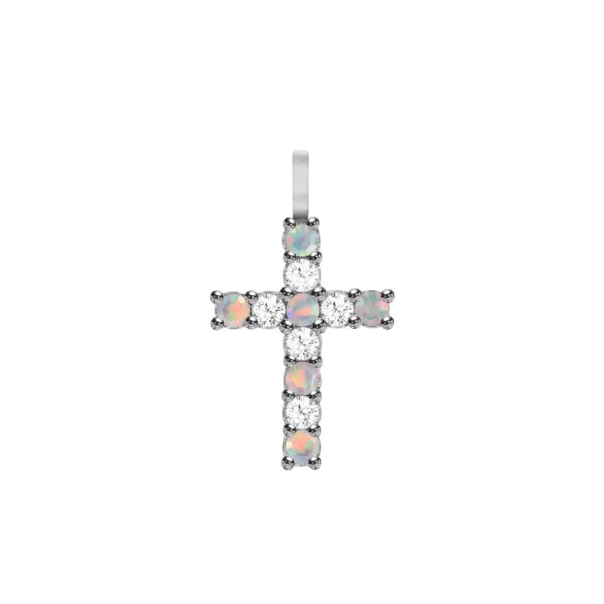 Rosecliff Cross Diamond & Opal Pendant in 14k Gold (October) - Image 7