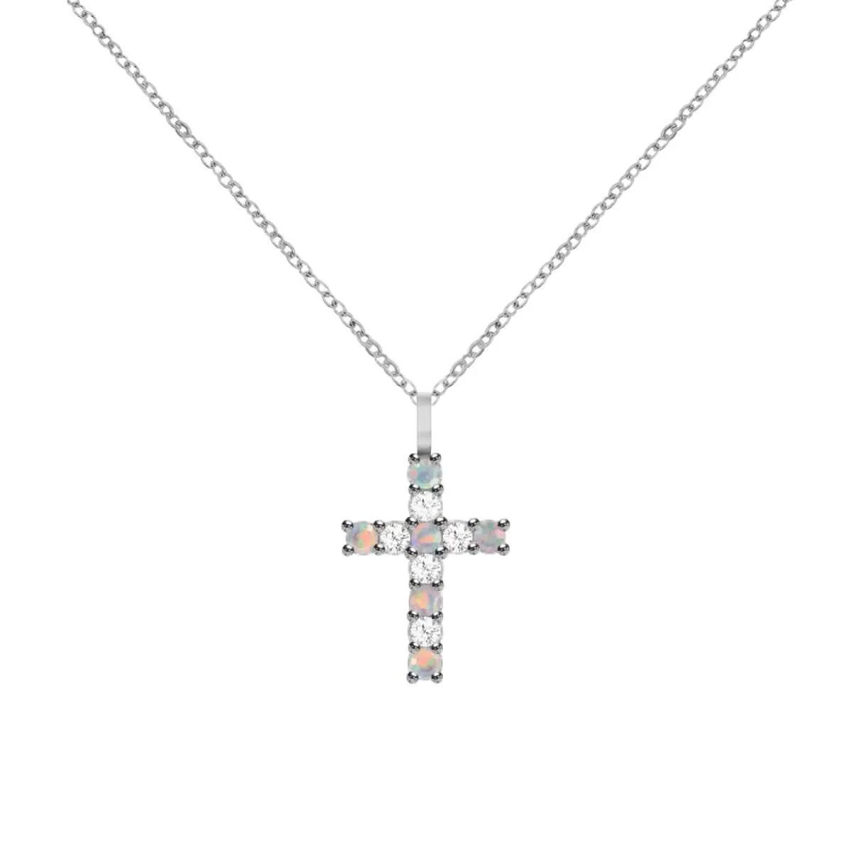 Rosecliff Cross Diamond & Opal Pendant in 14k Gold (October) - Image 8
