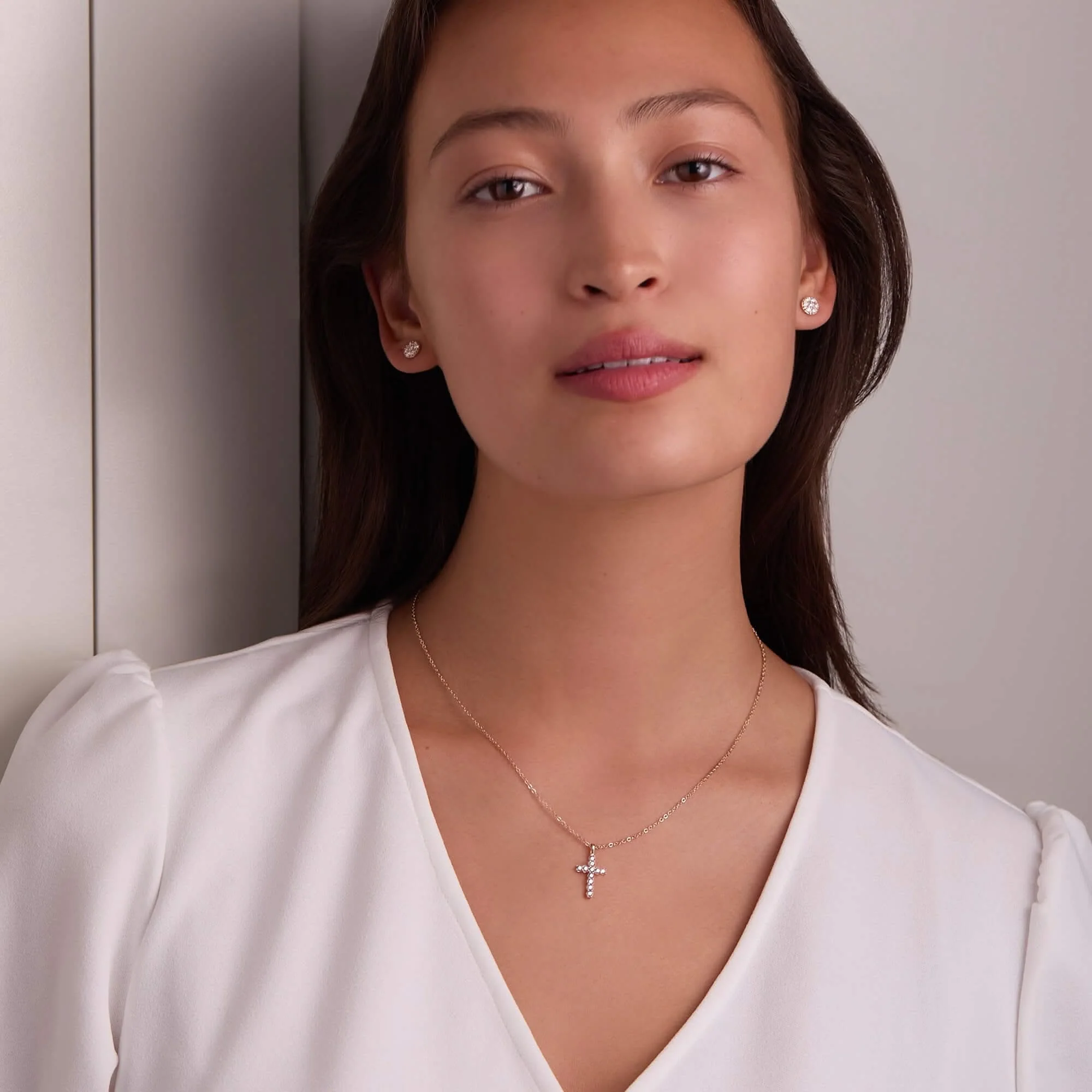 Rosecliff Cross Diamond Pendant in 14k Gold (April) - Image 2