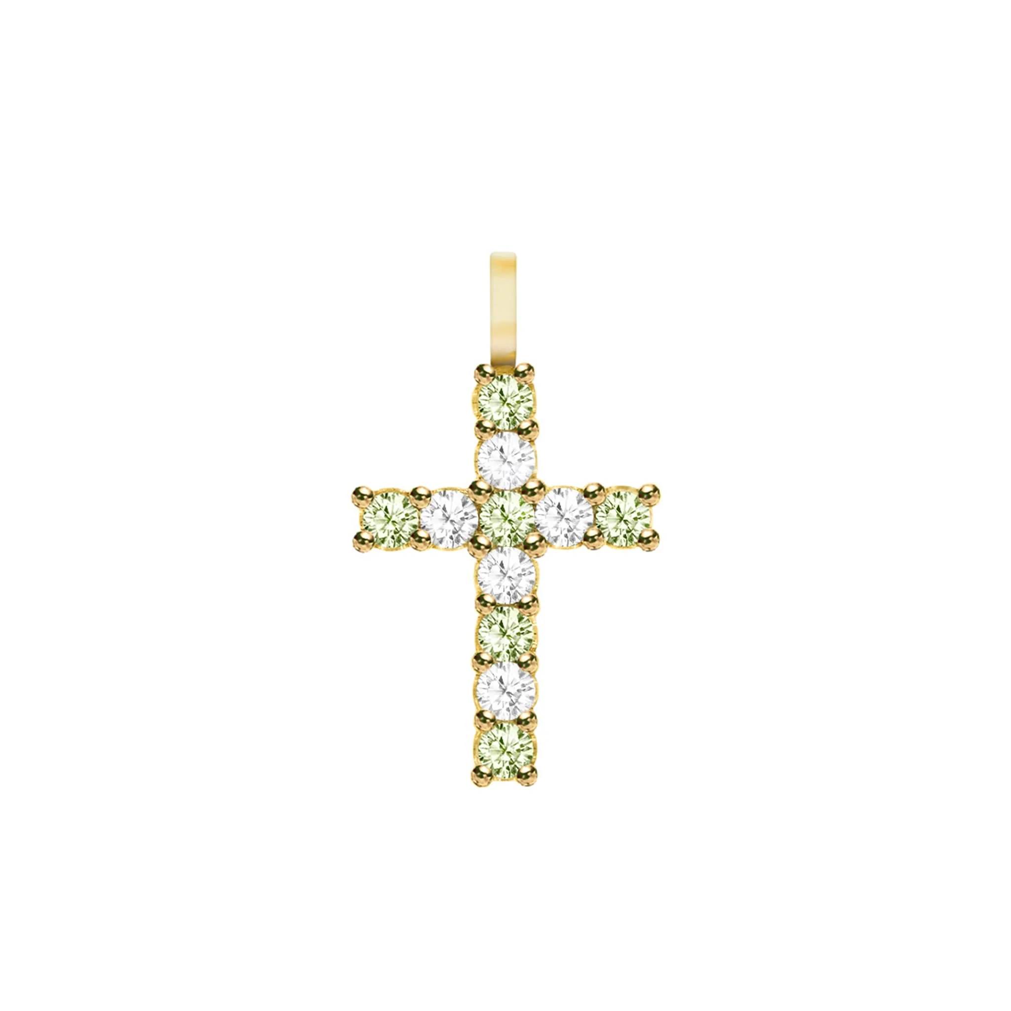 Rosecliff Cross Diamond & Peridot Pendant in 14k Gold (August)