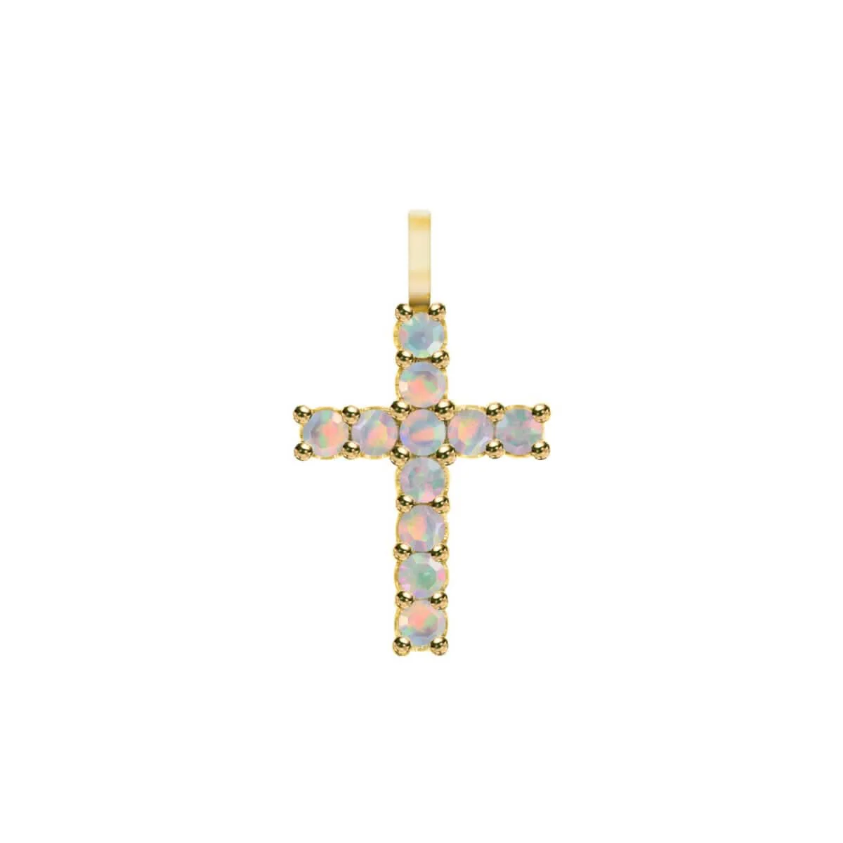 Rosecliff Cross Opal Pendant in 14k Gold (October)