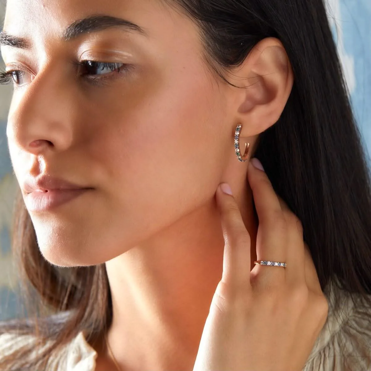 Rosecliff Diamond & Alexandrite Hoop Earrings in 14k Gold (June) - Image 2