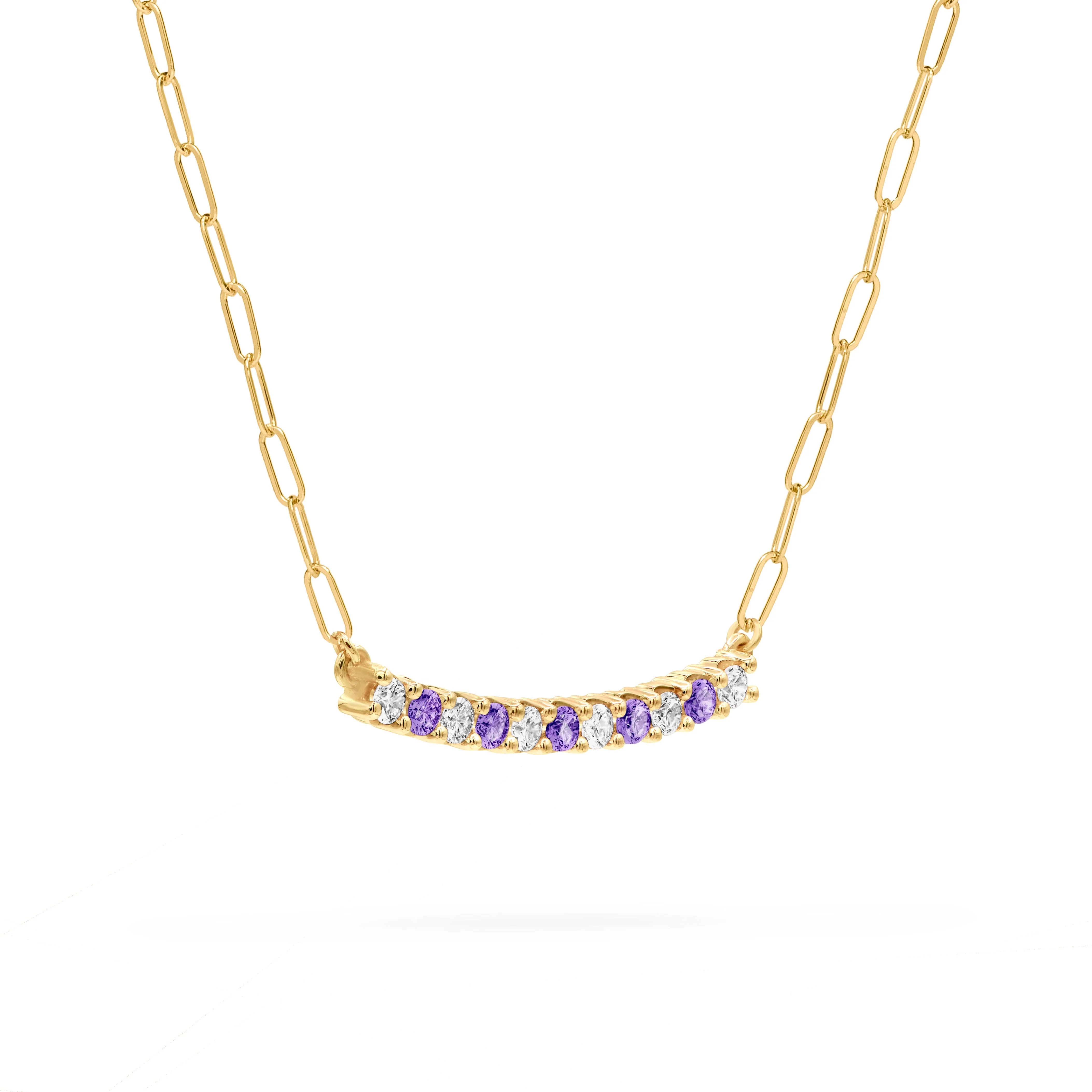 Rosecliff Diamond & Amethyst Bar Adelaide Mini Necklace in 14k Gold (February) - Image 4