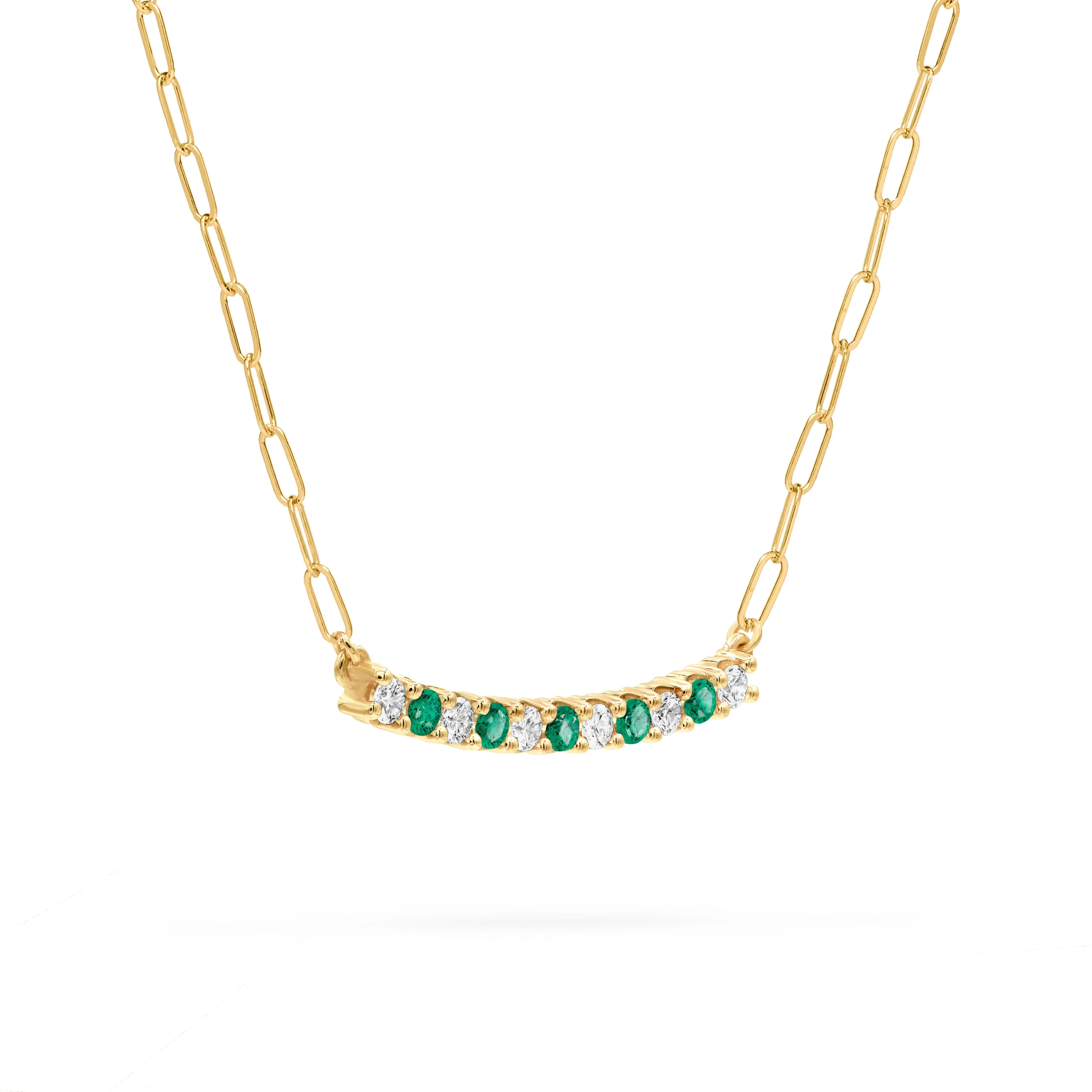 Rosecliff Diamond & Emerald Bar Adelaide Mini Necklace in 14k Gold (May) - Image 4