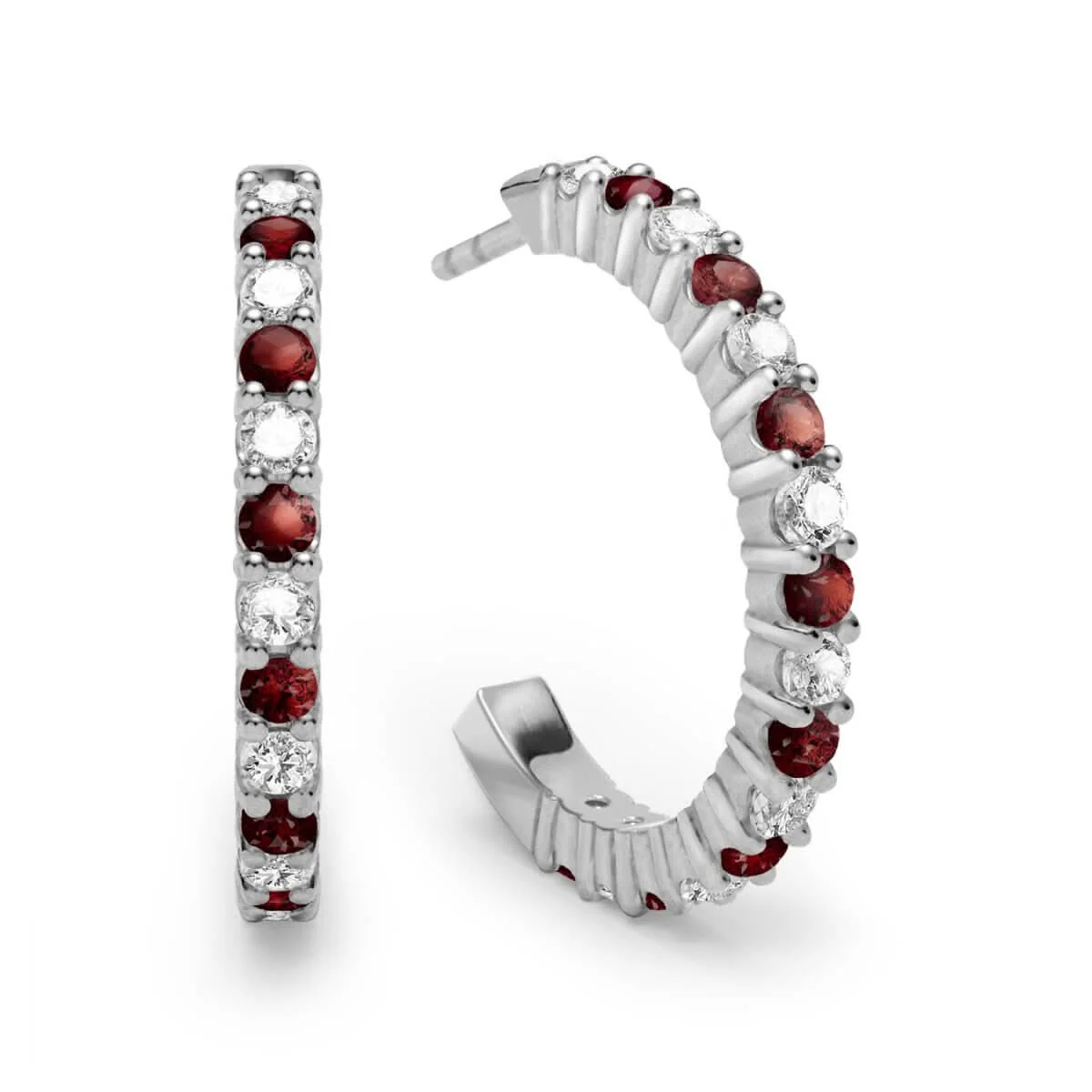 Rosecliff Diamond & Garnet Hoop Earrings in 14k Gold (January) - Image 5