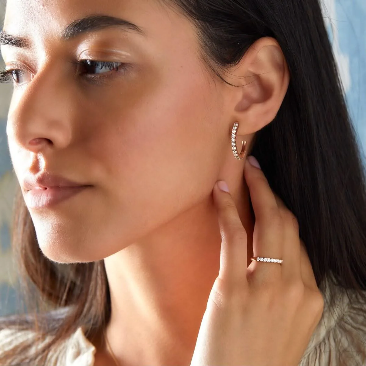 Rosecliff Diamond Hoop Earrings in 14k Gold (April) - Image 2