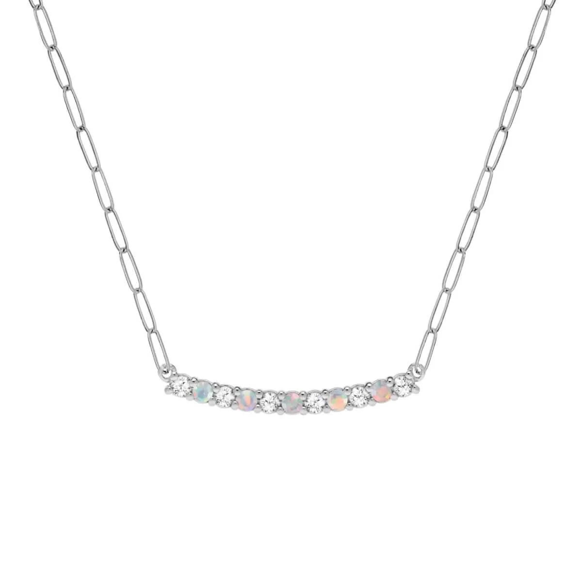 Rosecliff Diamond & Opal Bar Adelaide Mini Necklace in 14k Gold (October) - Image 8