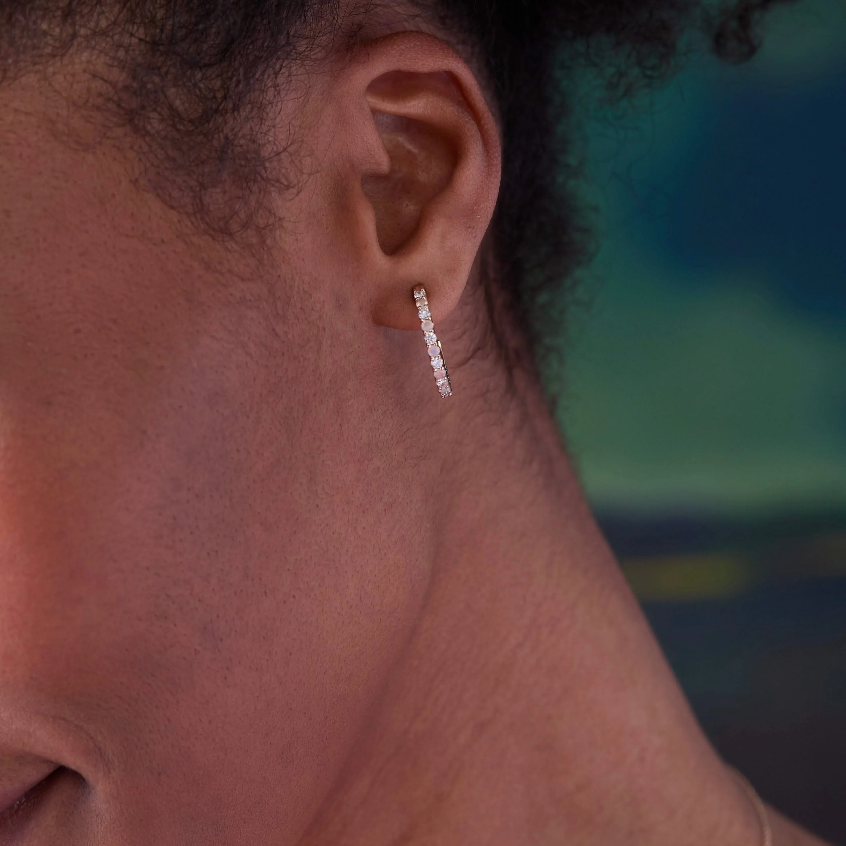 Rosecliff Diamond & Opal Hoop Earrings in 14k Gold (October) - Image 6