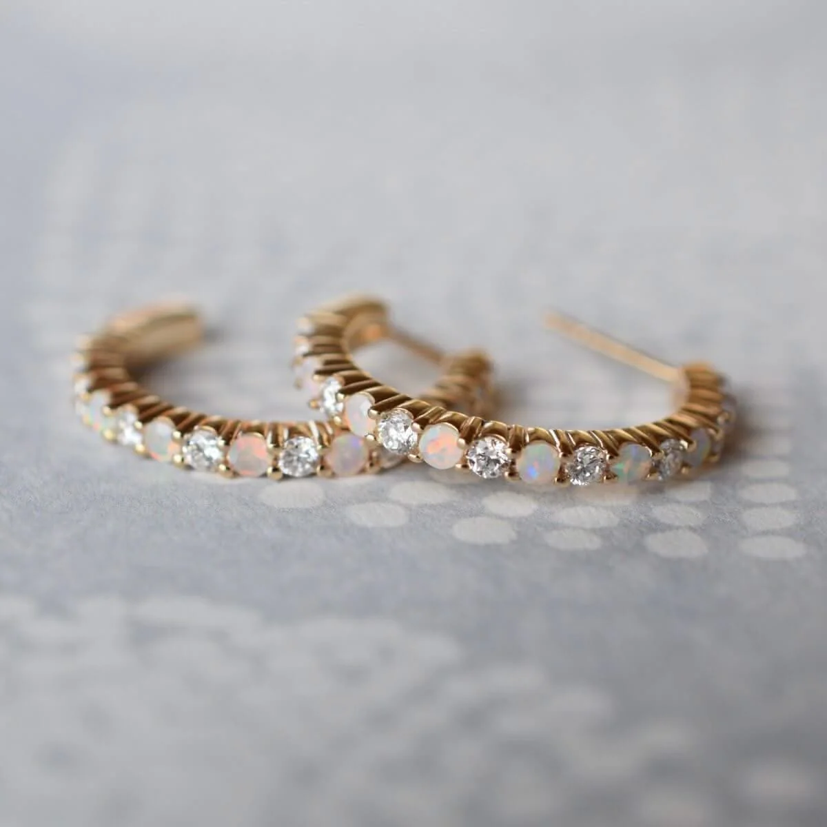 Rosecliff Diamond & Opal Hoop Earrings in 14k Gold (October) - Image 8