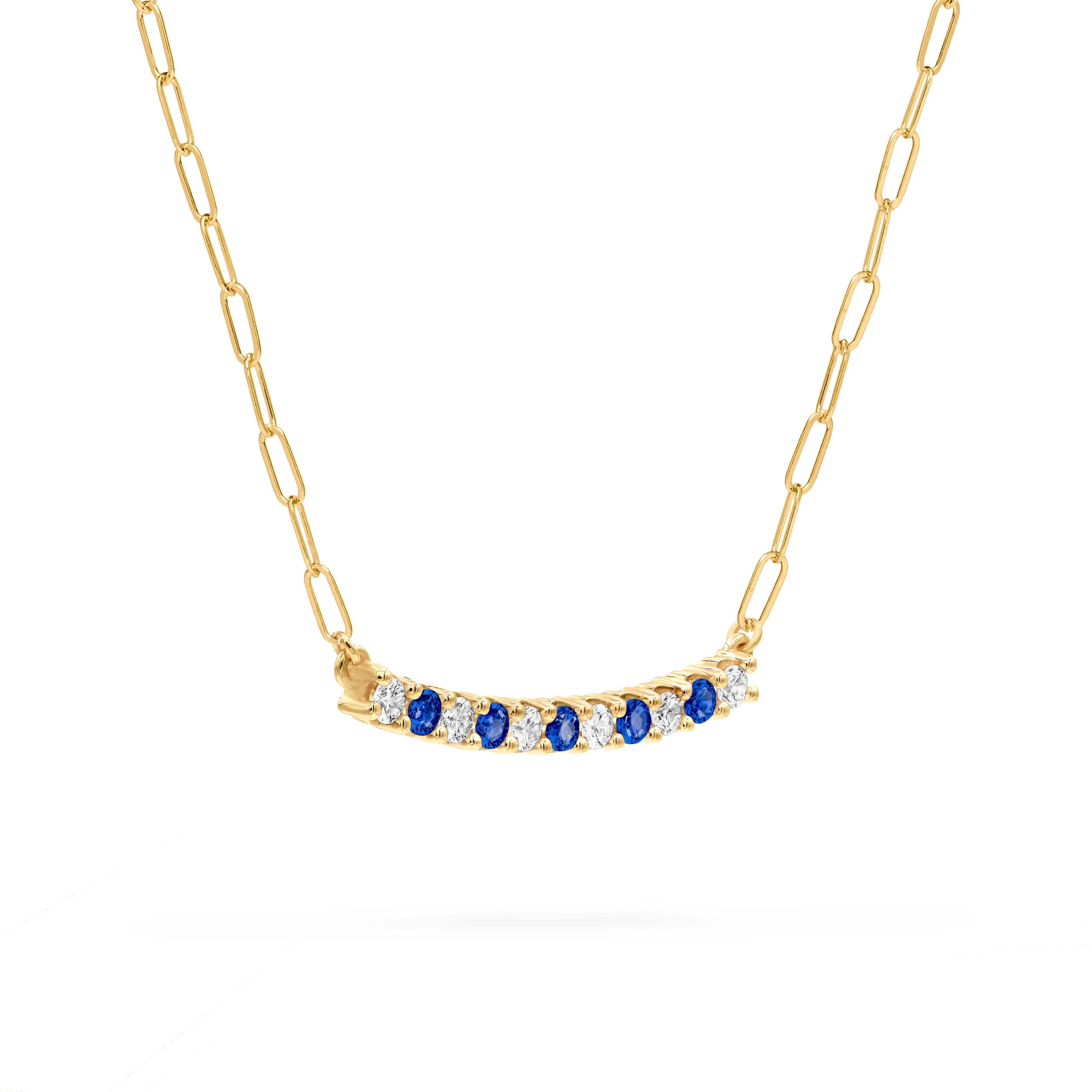 Rosecliff Diamond & Sapphire Bar Adelaide Mini Necklace in 14k Gold (September) - Image 4