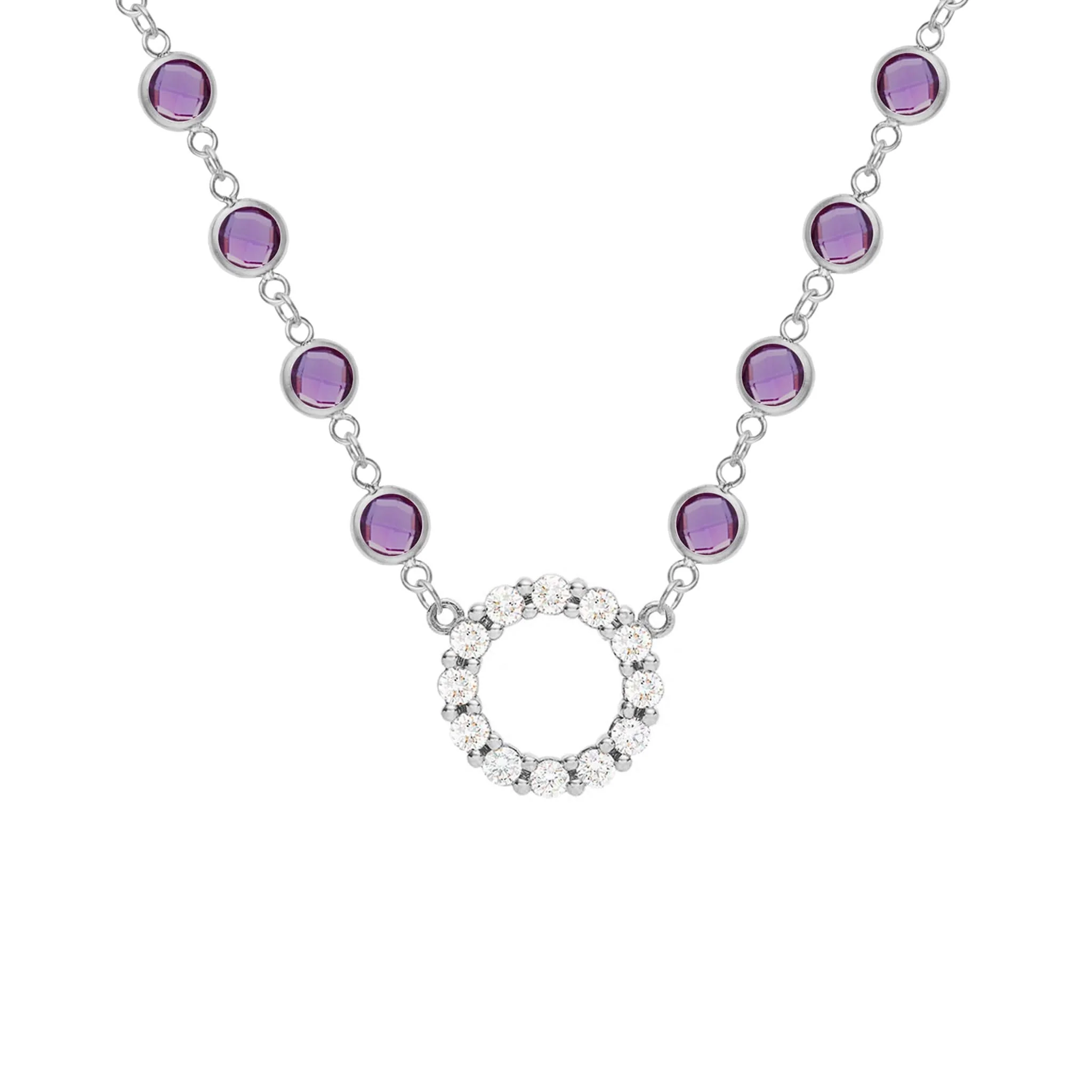 Rosecliff Diamond Small Circle & Newport Amethyst Necklace in 14k Gold (February) - Image 8