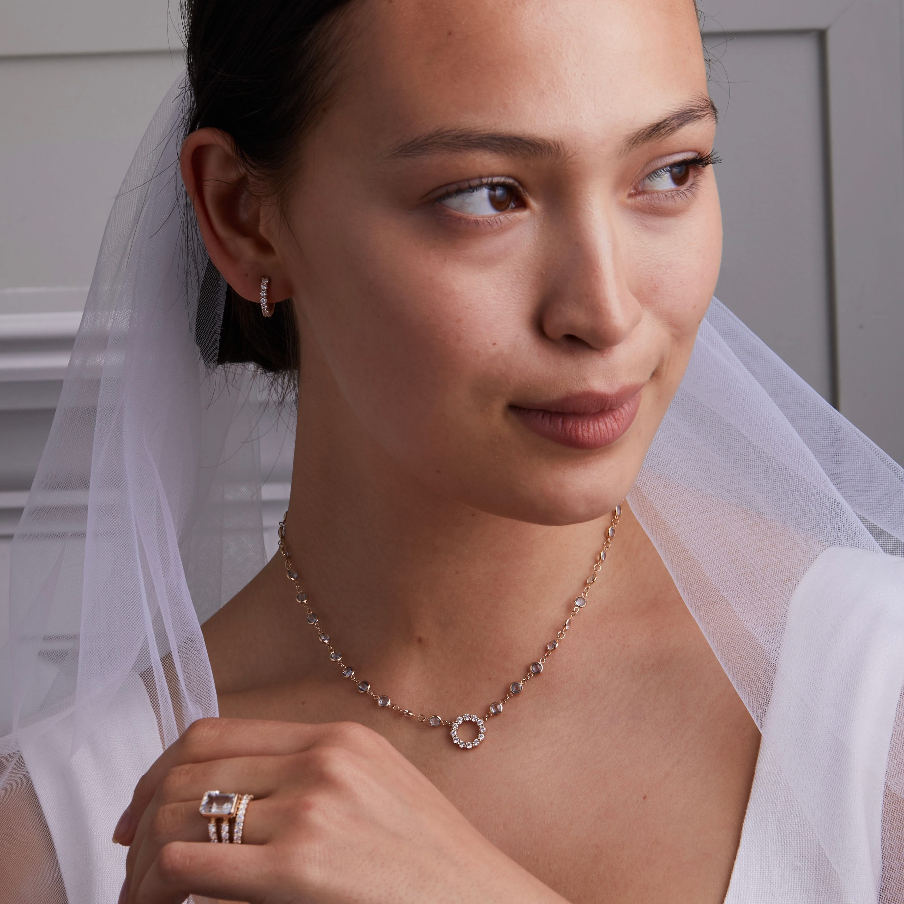 Rosecliff Diamond Small Circle & Newport Aquamarine Necklace in 14k Gold (March) - Image 10
