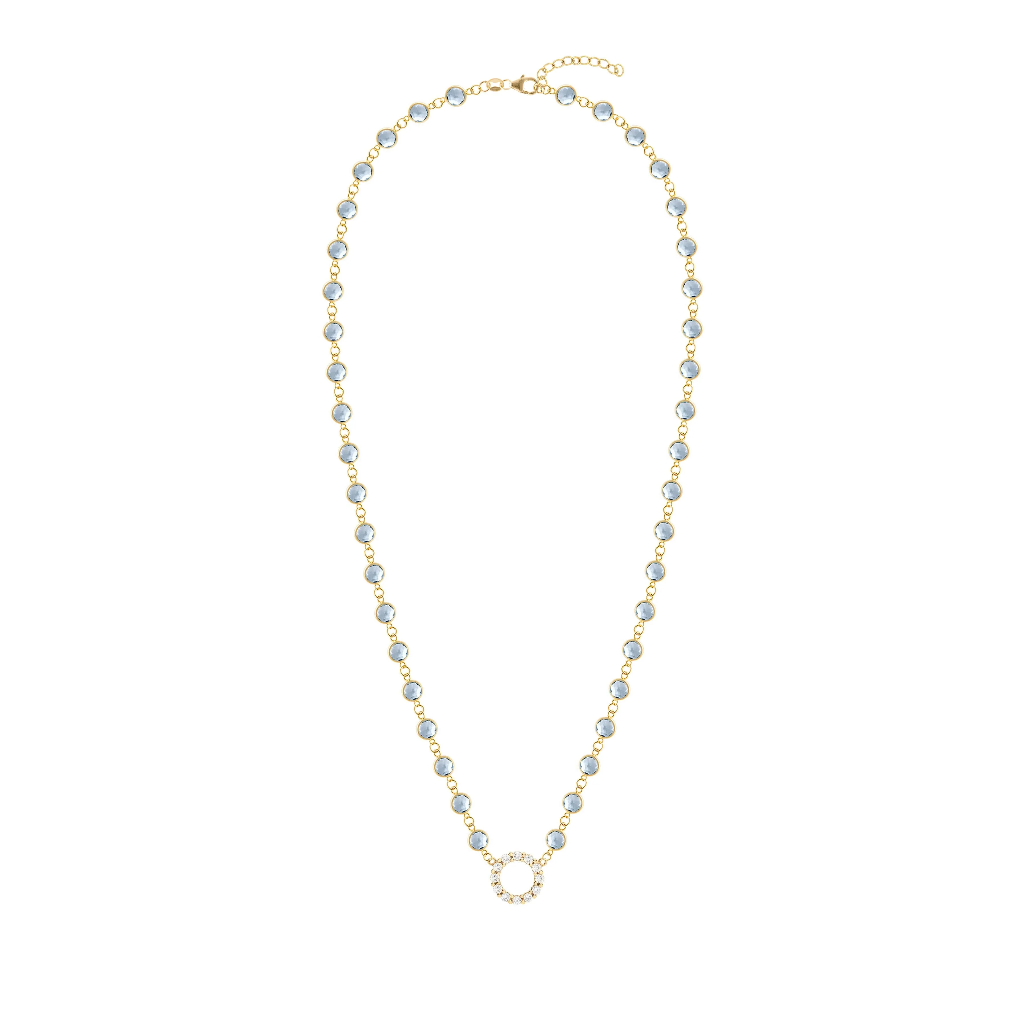 Rosecliff Diamond Small Circle & Newport Aquamarine Necklace in 14k Gold (March) - Image 4