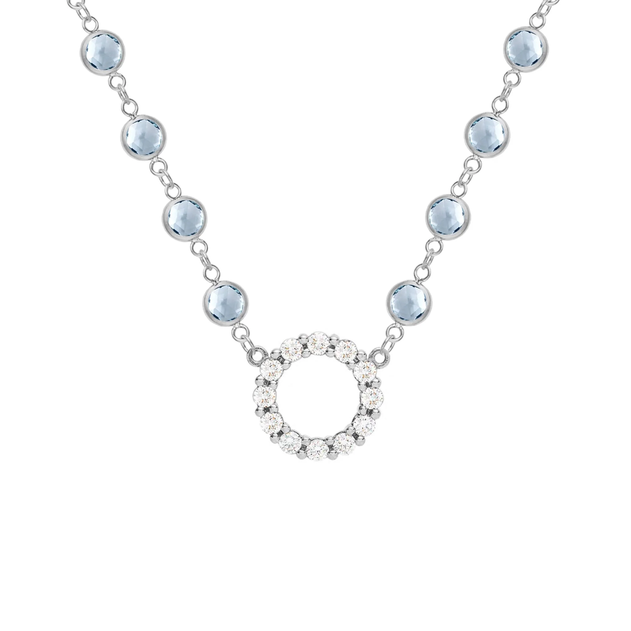 Rosecliff Diamond Small Circle & Newport Aquamarine Necklace in 14k Gold (March) - Image 8