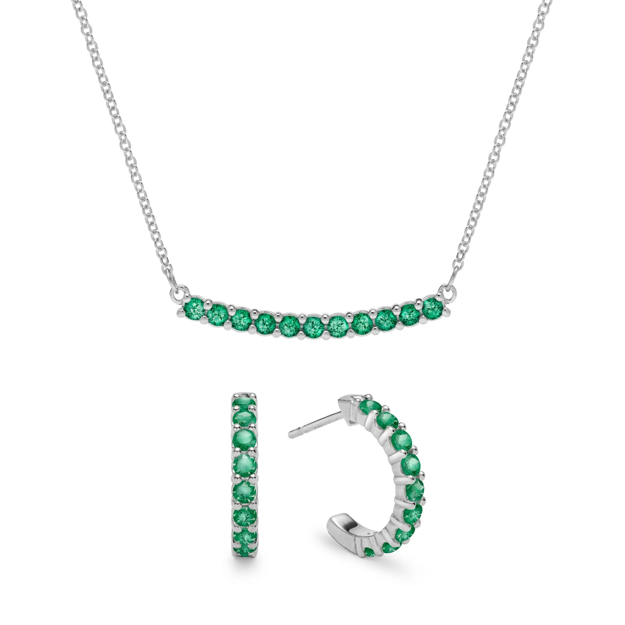 Rosecliff Emerald Bar Necklace and Huggie Hoop Earrings Set in 14k Gold (May) - Image 8