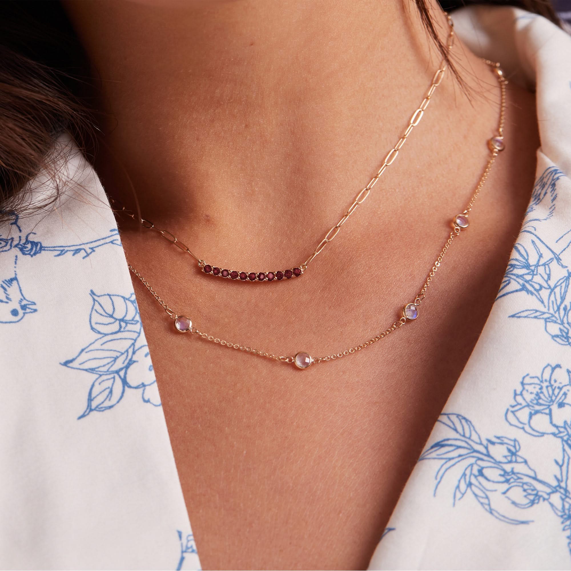 Rosecliff Garnet Bar Adelaide Mini Necklace in 14k Gold (January) - Image 3