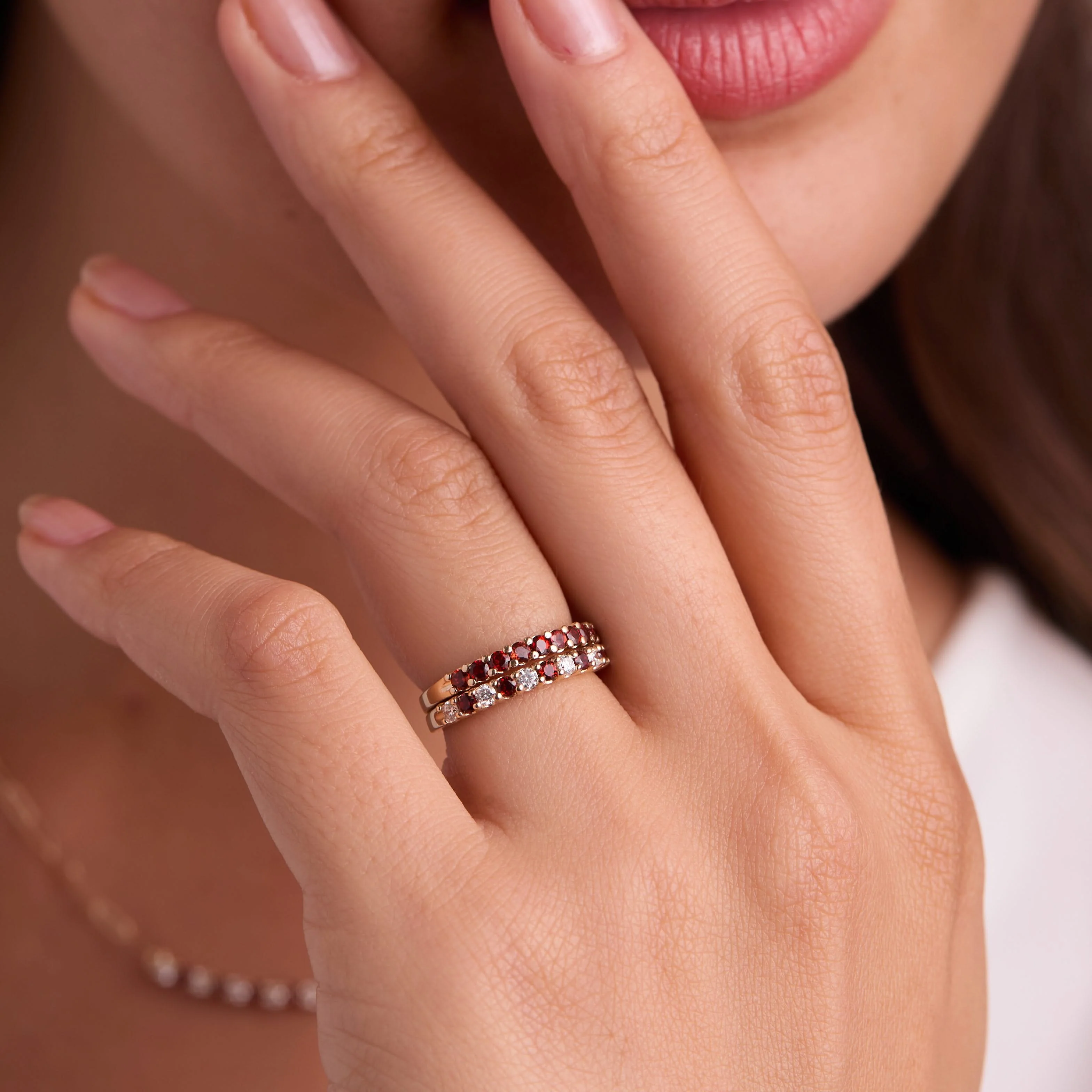 Rosecliff Diamond & Garnet Stackable Ring in 14k Gold (January) - Image 11