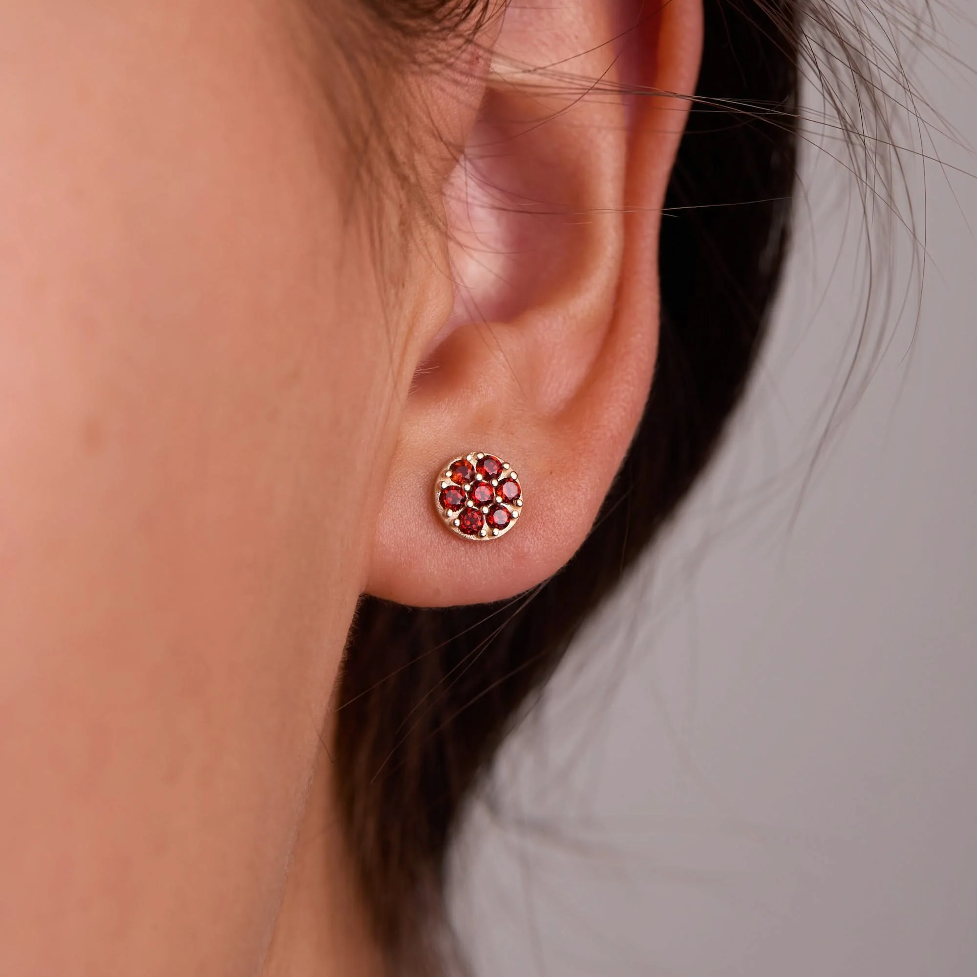 Rosecliff Garnet Mini Stud Earrings in Solid 14k Gold (January) - Image 7