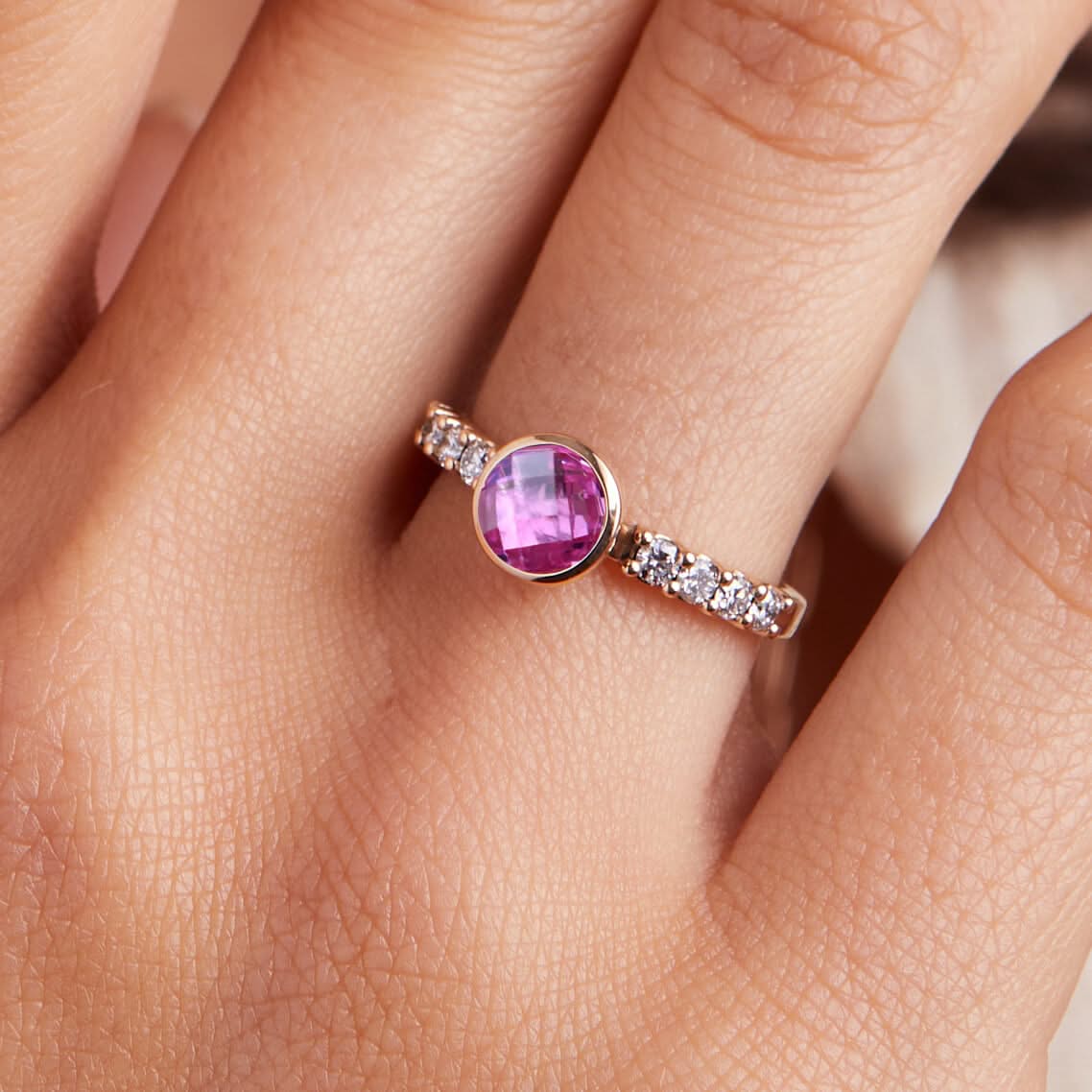 Rosecliff Grand Pink Sapphire Ring in 14k Gold (October) - Image 3