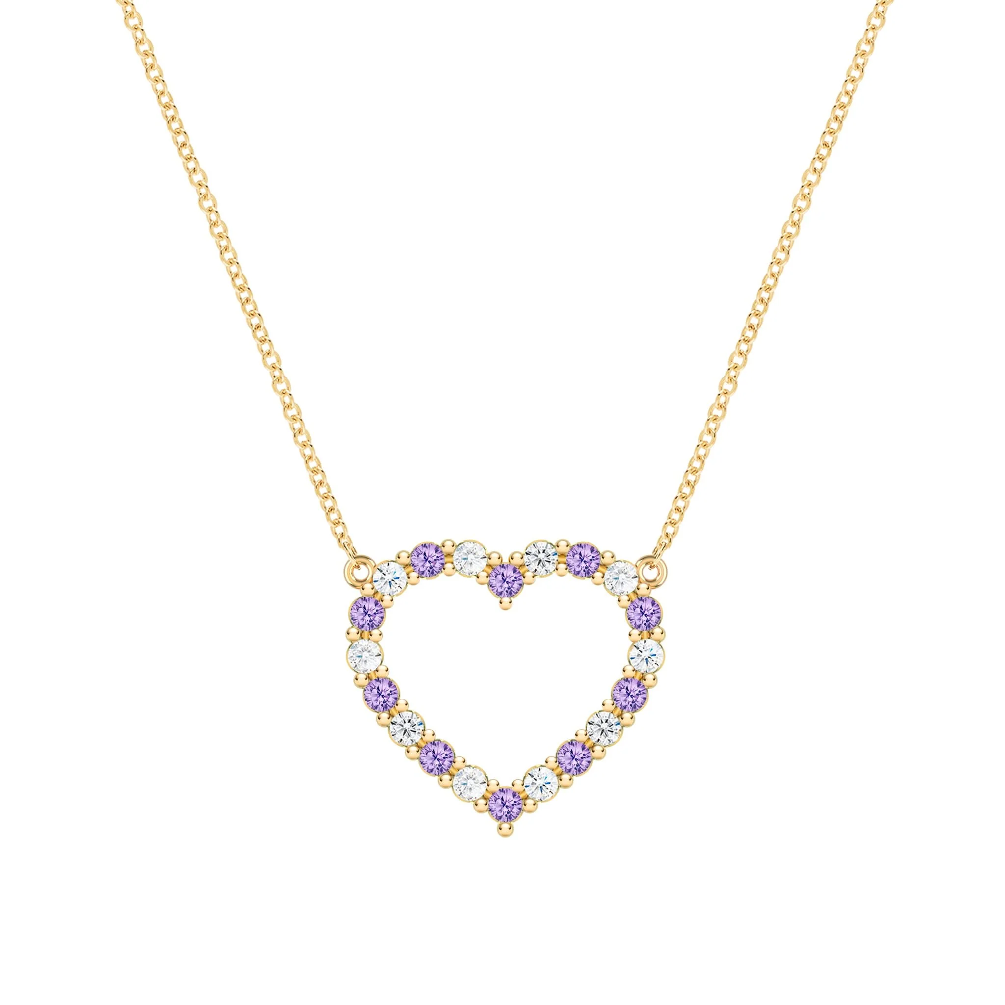 Rosecliff Heart Diamond & Amethyst Necklace in 14k Gold (February)