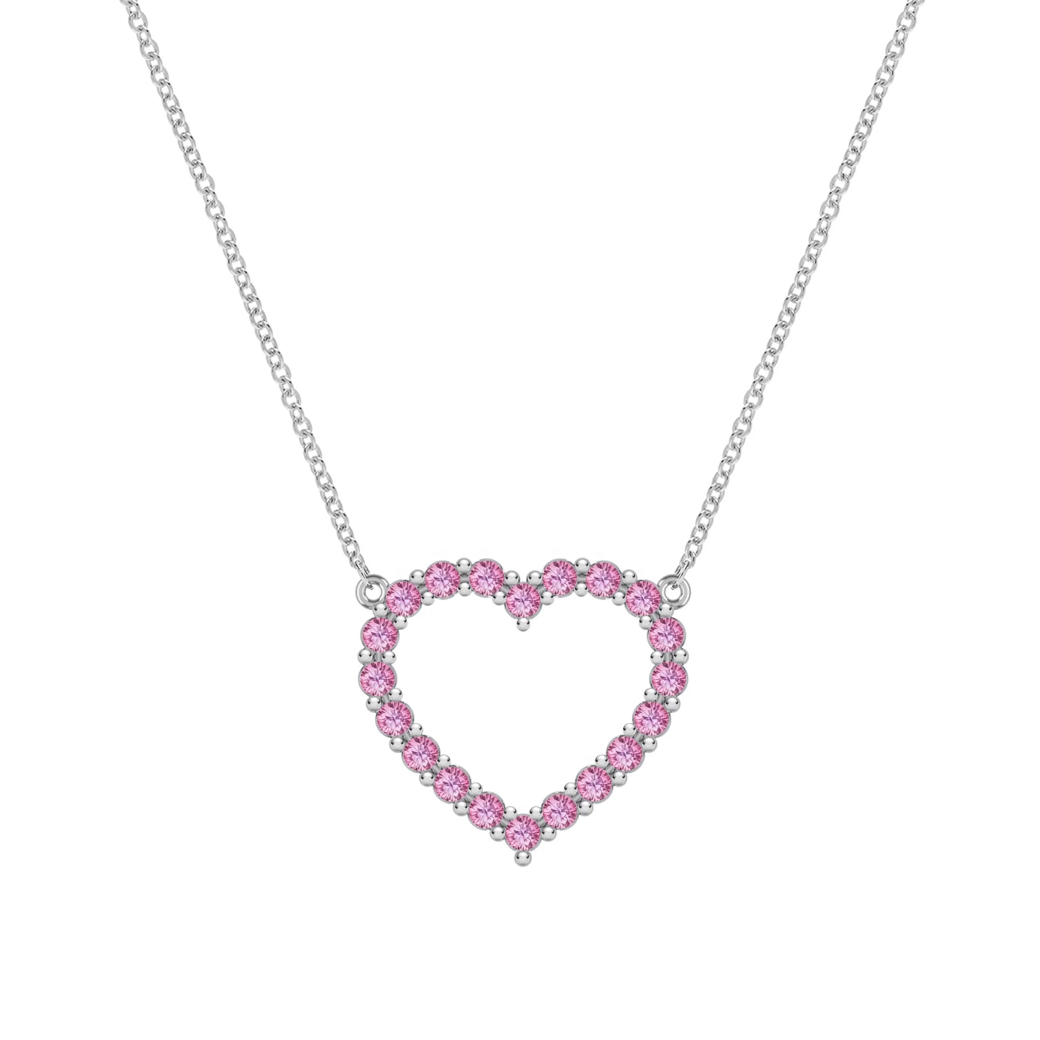 Rosecliff Heart Pink Sapphire Necklace in 14k Gold (October) - Image 8