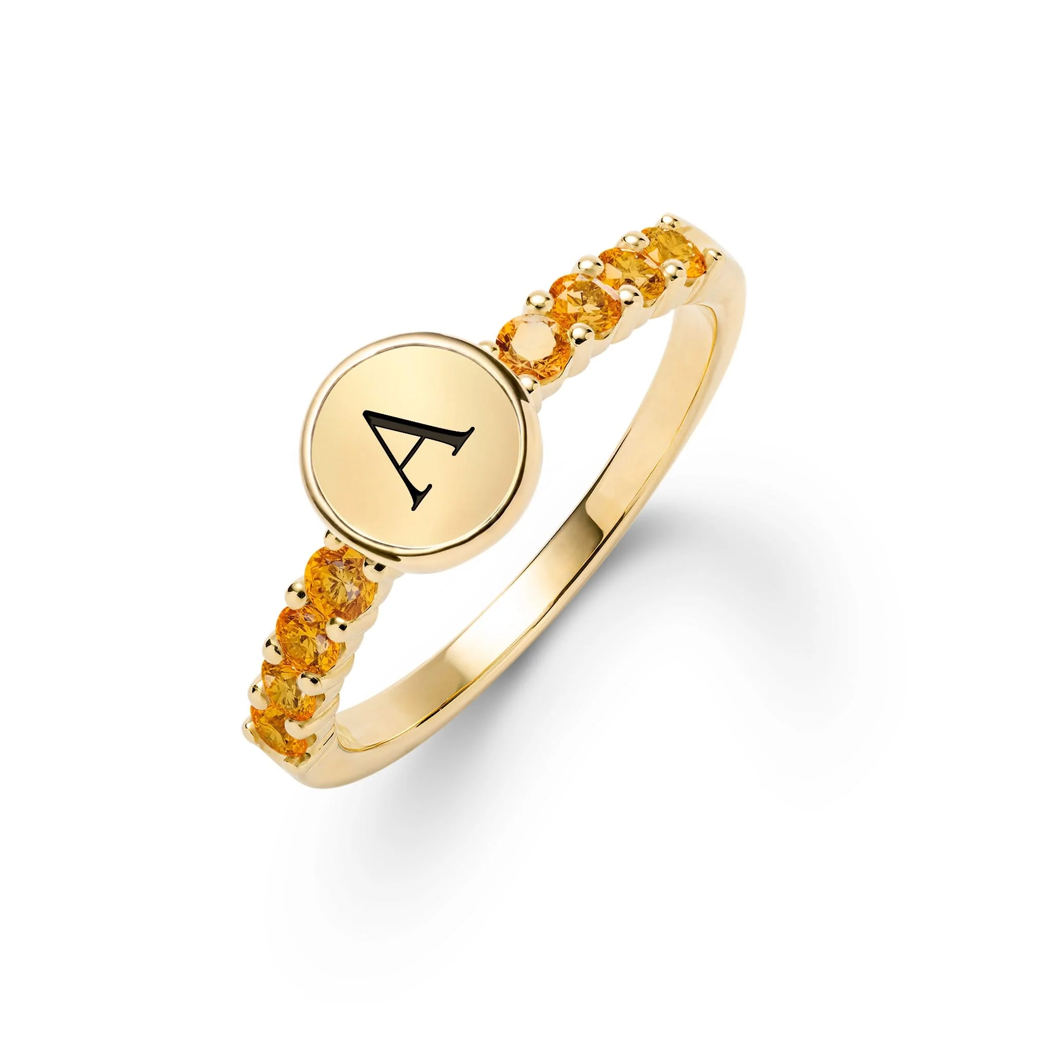 Rosecliff Letter Citrine Ring in 14k Gold (November)