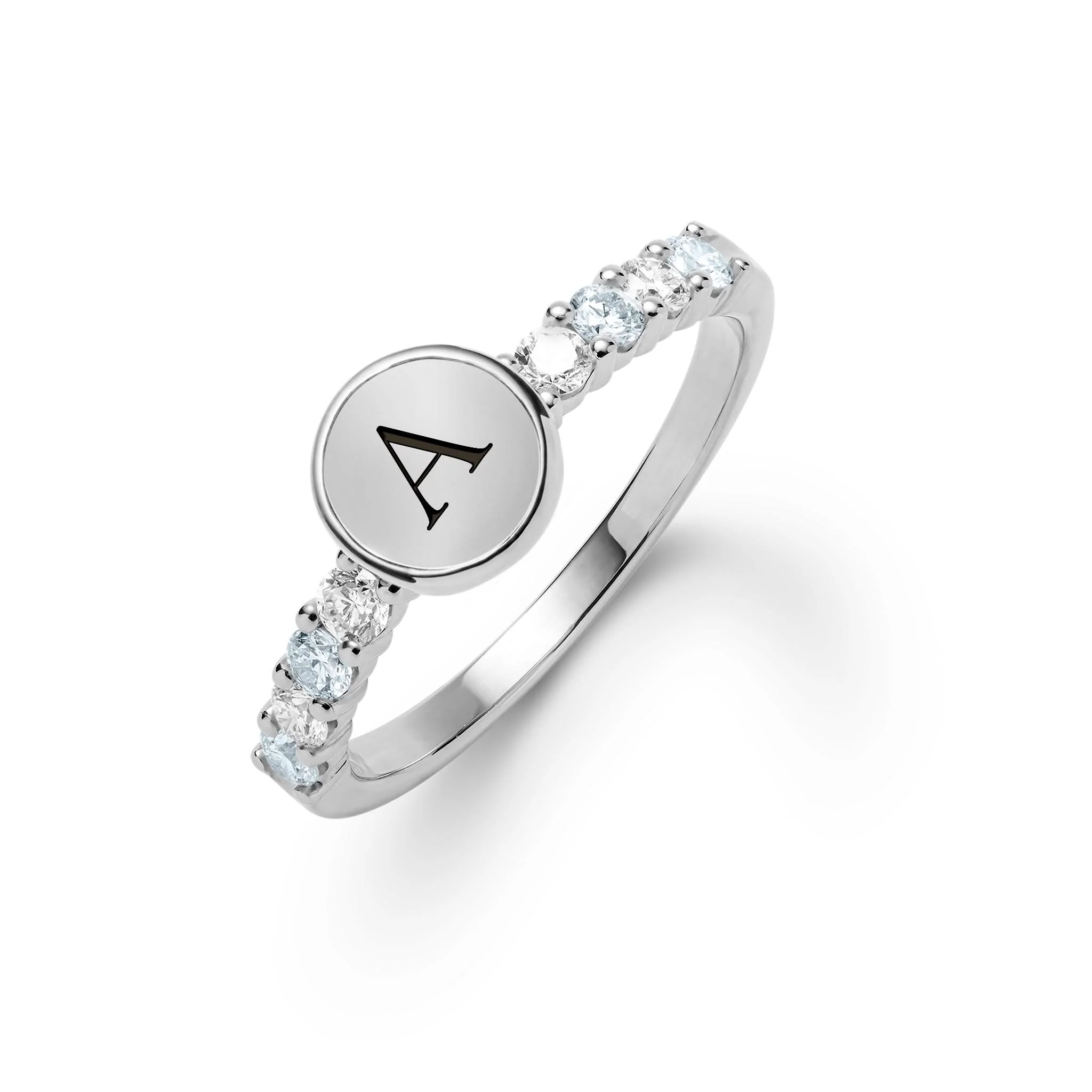 Rosecliff Letter Diamond & Aquamarine Ring in 14k Gold (March) - Image 7