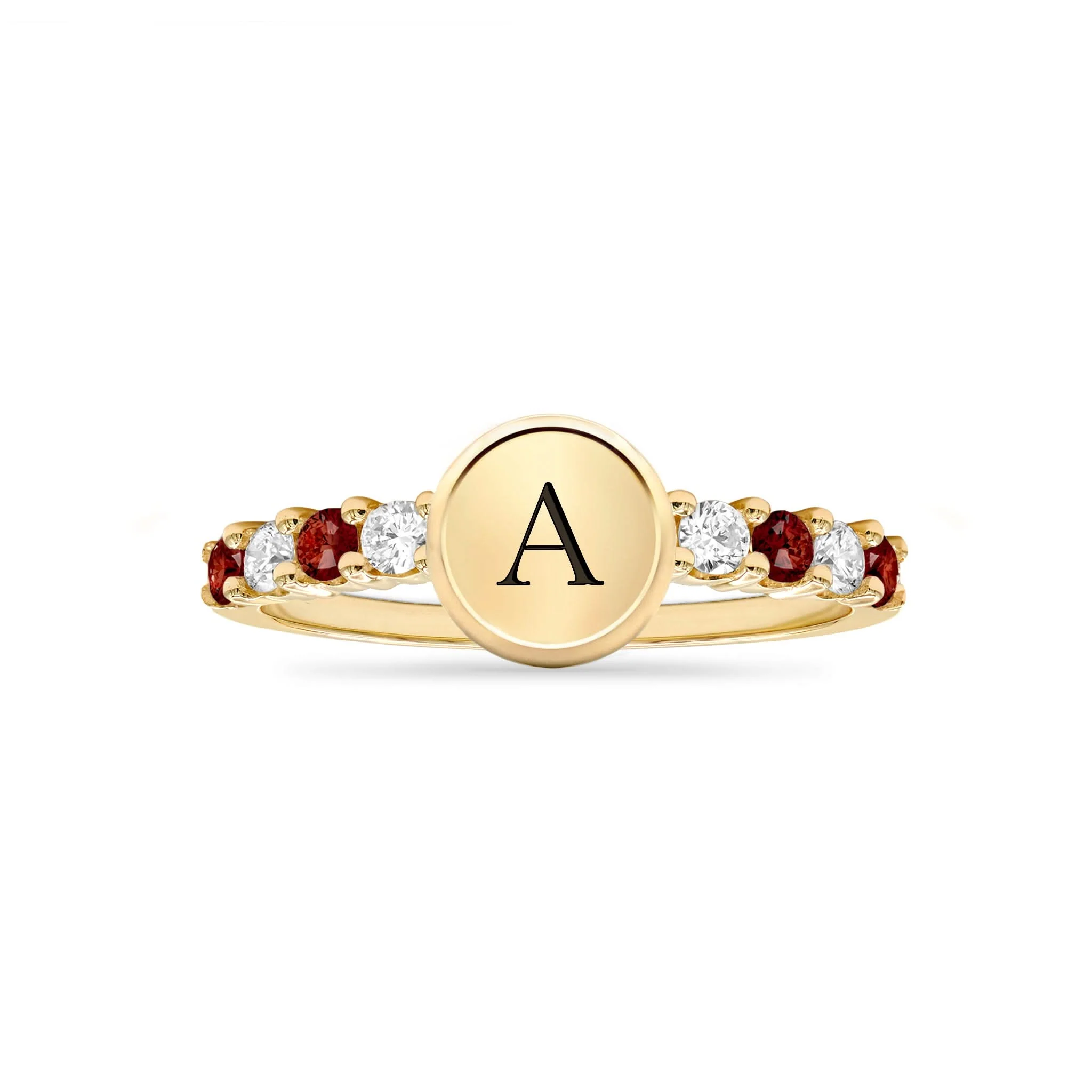 Rosecliff Letter Diamond & Garnet Ring in 14k Gold (January) - Image 5