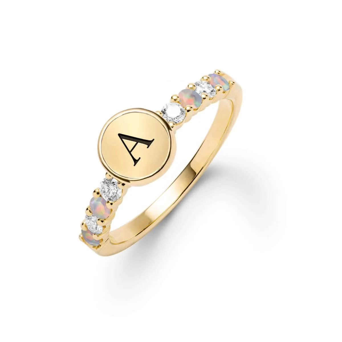Rosecliff Letter Diamond & Opal Ring in 14k Gold (October)
