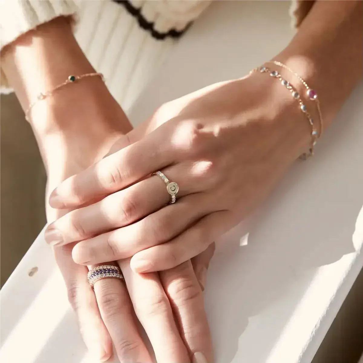 Rosecliff Letter Diamond & Opal Ring in 14k Gold (October) - Image 2