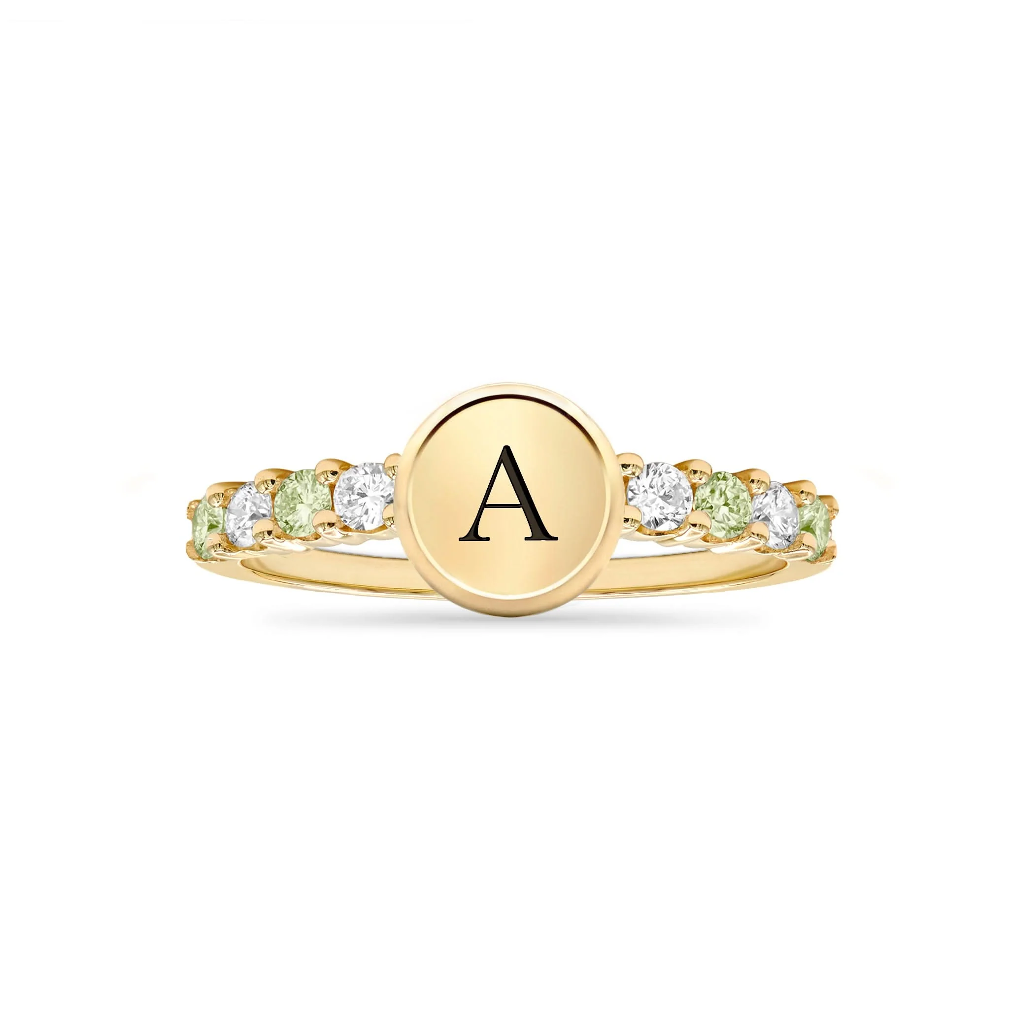 Rosecliff Letter Diamond & Peridot Ring in 14k Gold (August) - Image 5