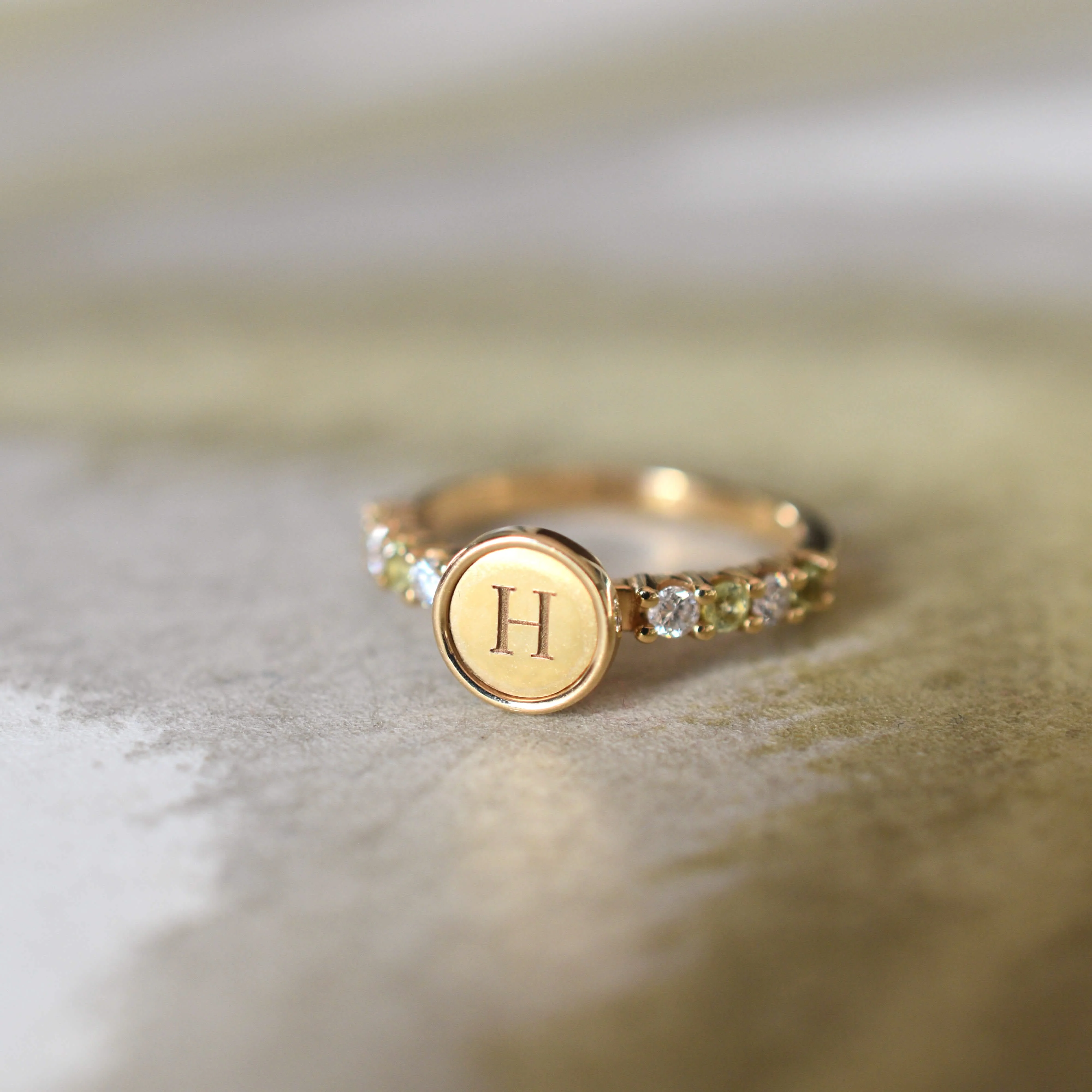 Rosecliff Letter Diamond & Peridot Ring in 14k Gold (August) - Image 6