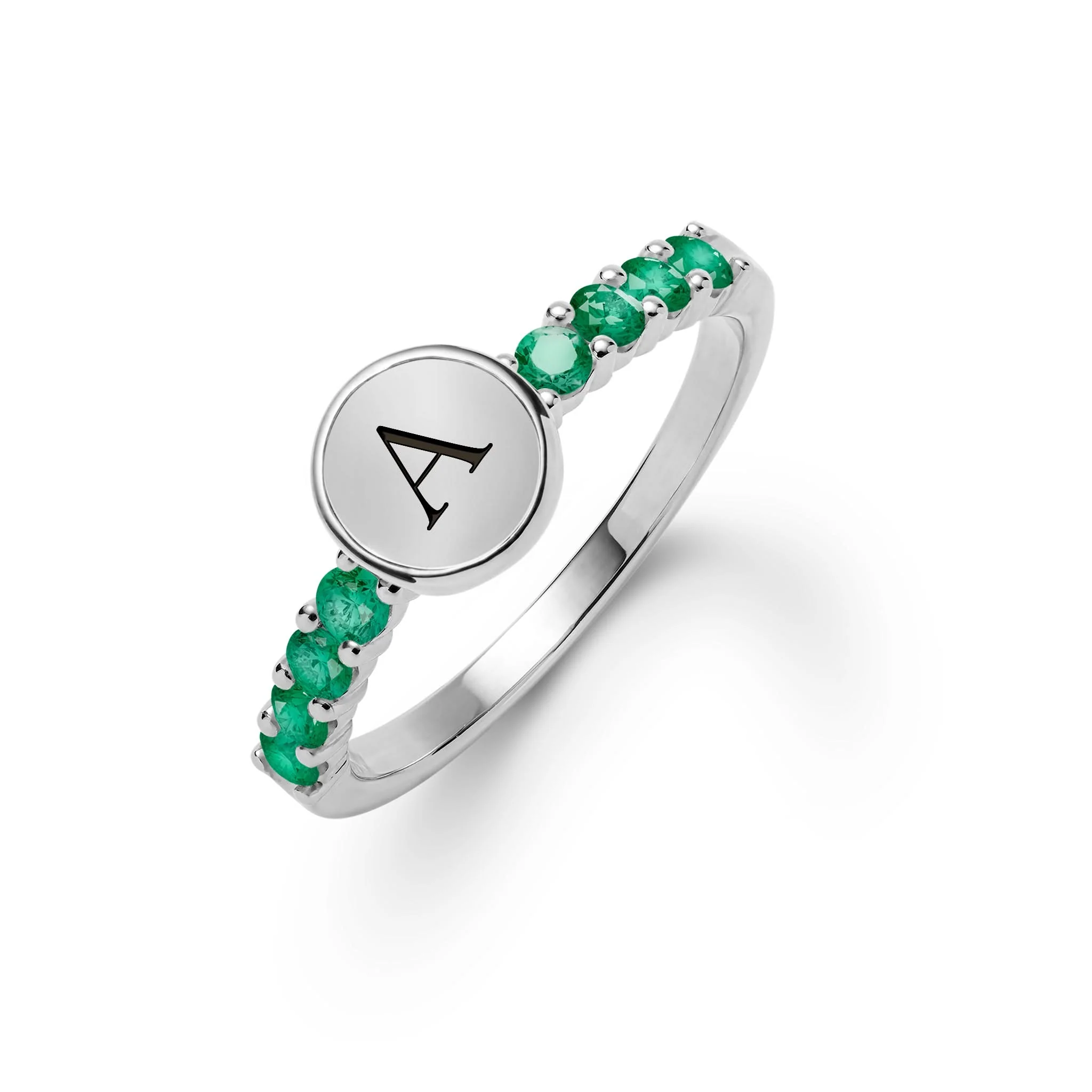 Rosecliff Letter Emerald Ring in 14k Gold (May) - Image 7
