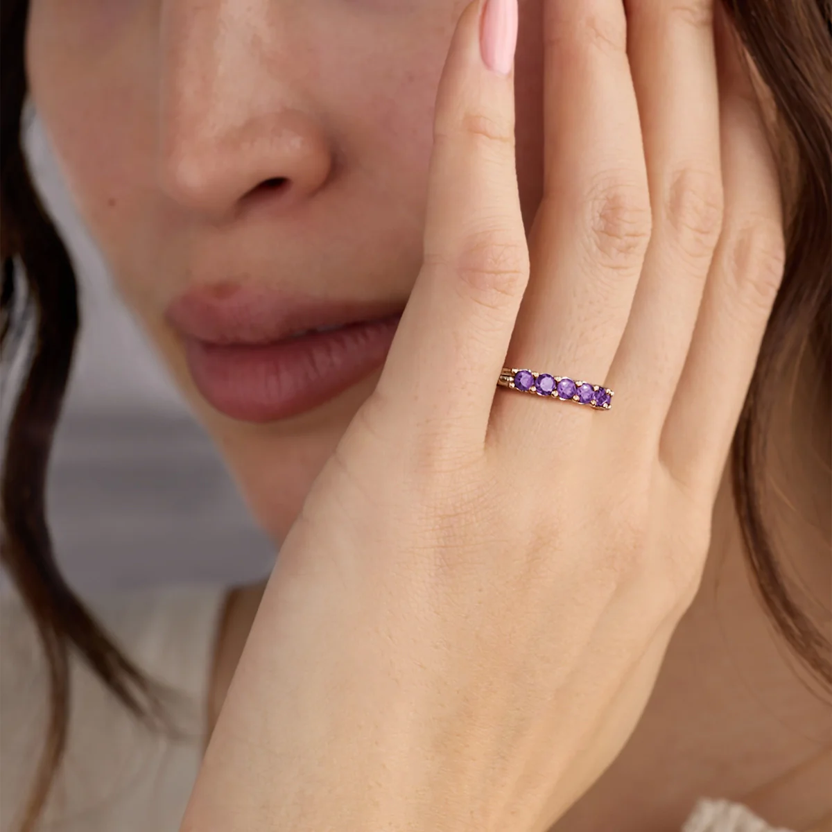 Rosecliff Luxe Amethyst Stackable Ring in 14k Gold (February - Image 3