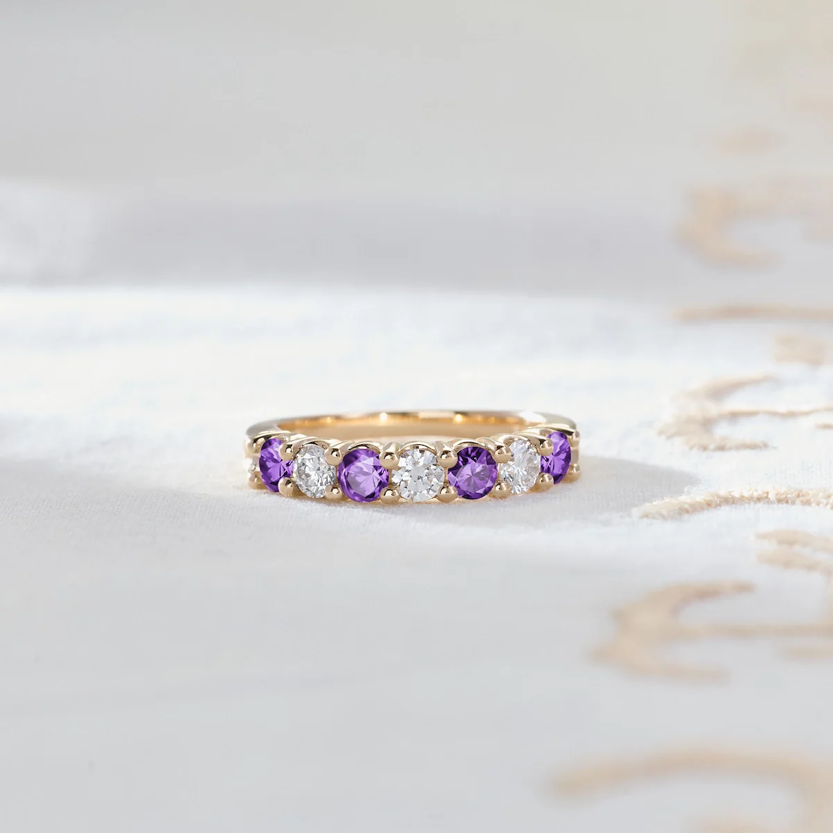 Rosecliff Luxe Diamond & Amethyst Stackable Ring in 14k Gold (February) - Image 6