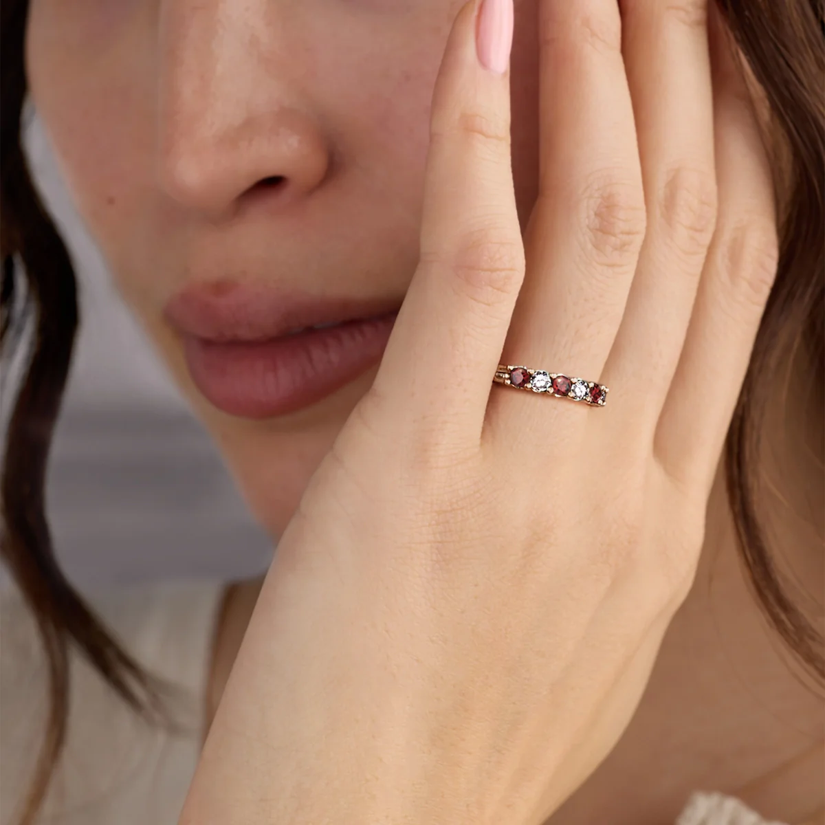 Rosecliff Luxe Diamond & Garnet Stackable Ring in 14k Gold (January) - Image 3
