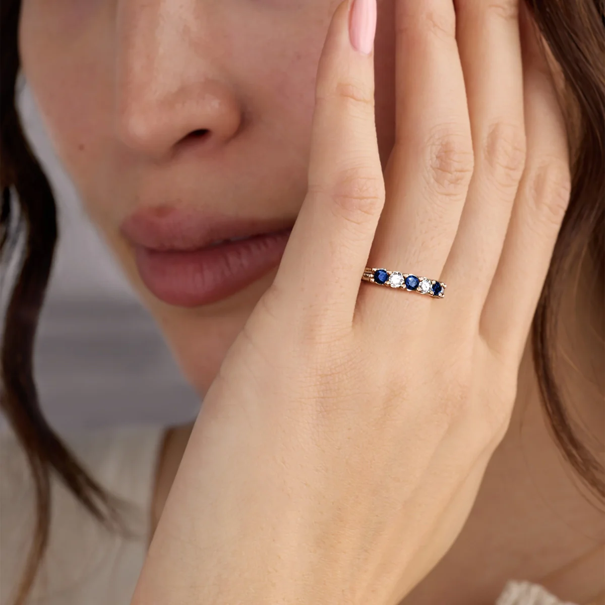 Rosecliff Luxe Diamond & Sapphire Stackable Ring in 14k Gold (September) - Image 3