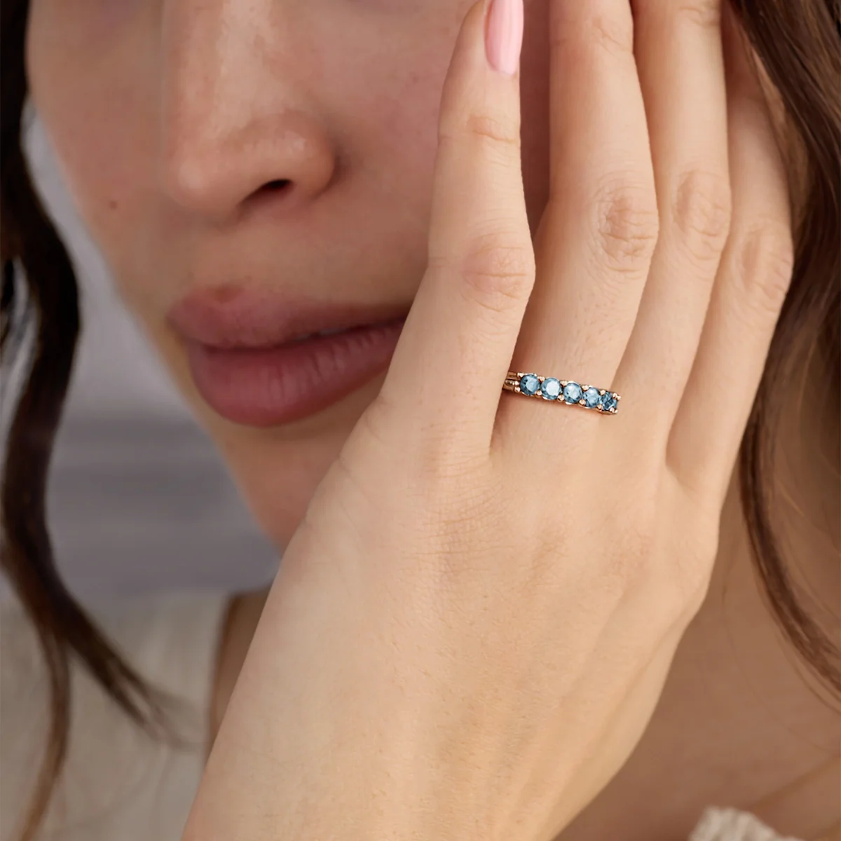 Rosecliff Luxe Nantucket Blue Topaz Stackable Ring in 14k Gold (December) - Image 3