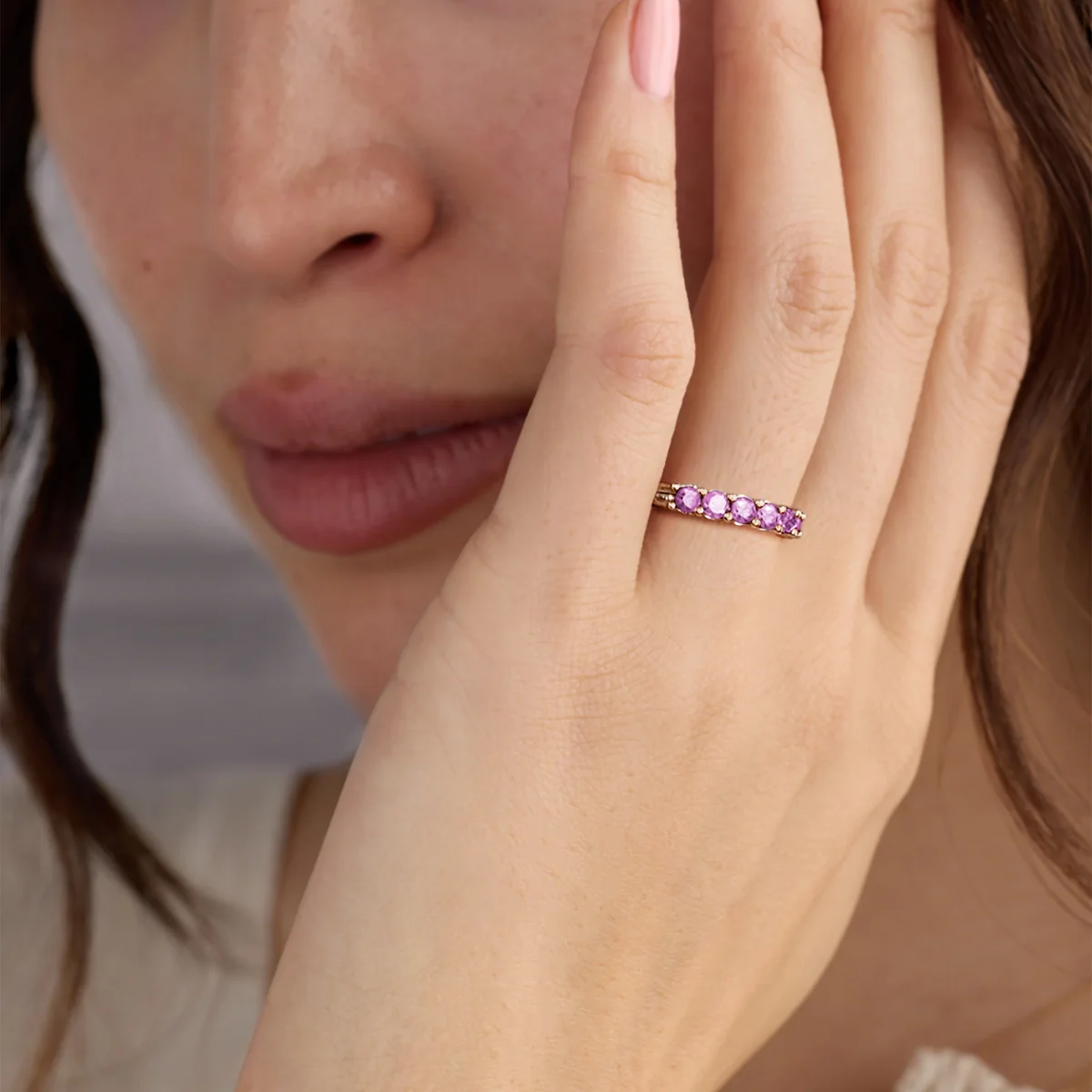 Rosecliff Luxe Pink Sapphire Stackable Ring in 14k Gold (October) - Image 3