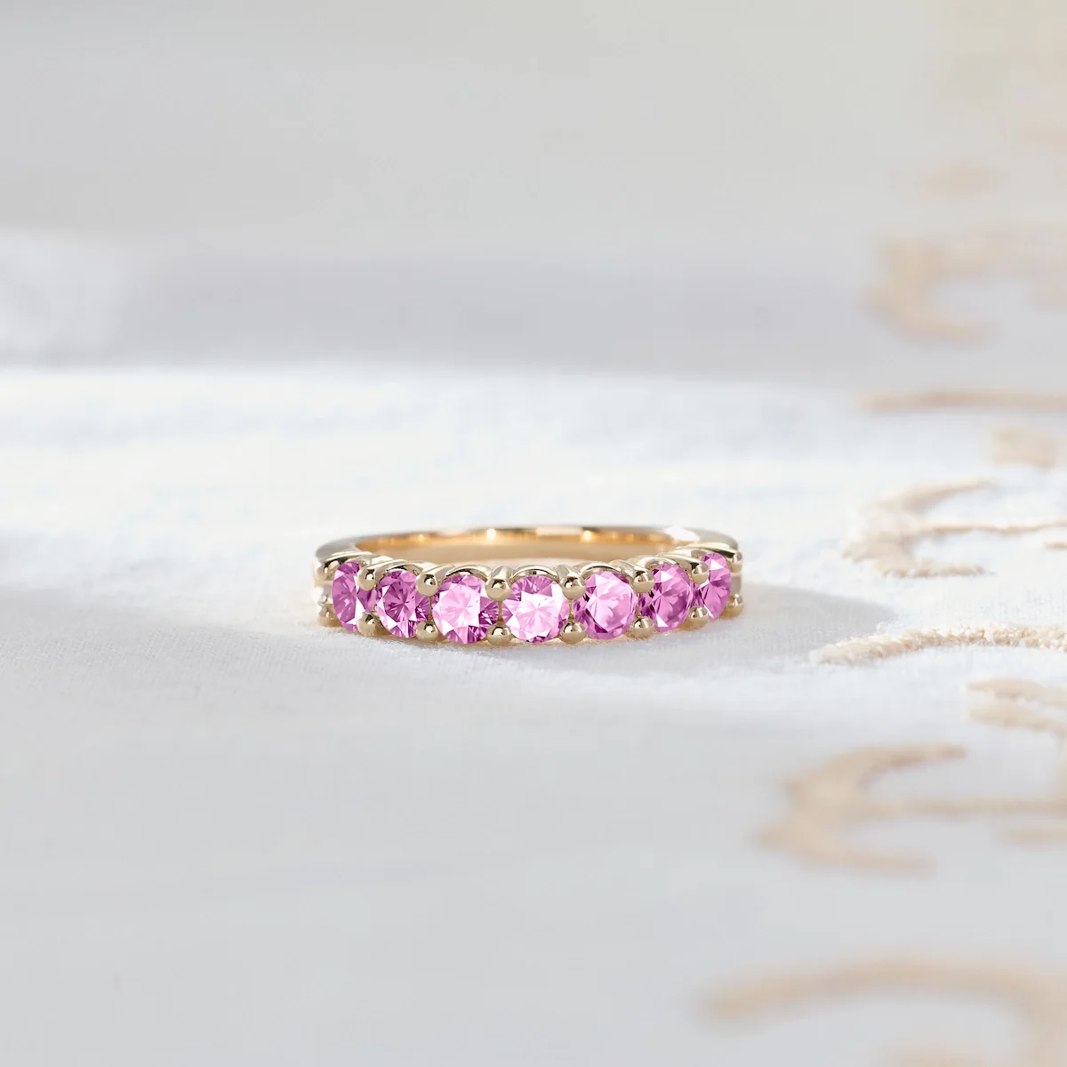 Rosecliff Luxe Pink Sapphire Stackable Ring in 14k Gold (October) - Image 6