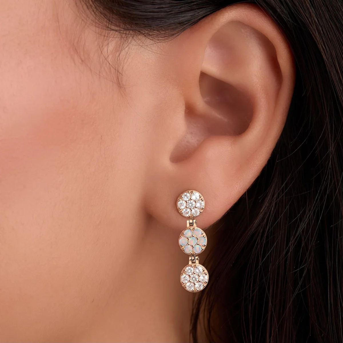 Rosecliff Diamond & Opal Drop Earrings in 14k Gold (October) - Image 3