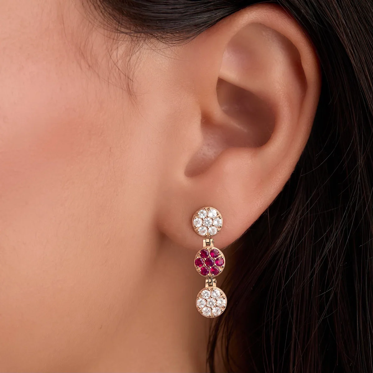 Rosecliff Diamond & Ruby Drop Earrings in 14k Gold (July) - Image 3