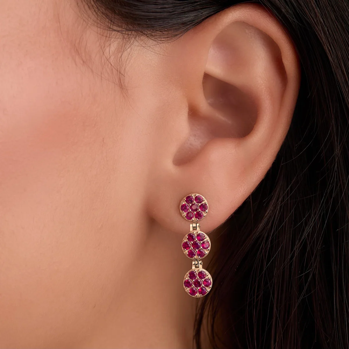 Rosecliff Ruby Drop Earrings in 14k Gold (July) - Image 3