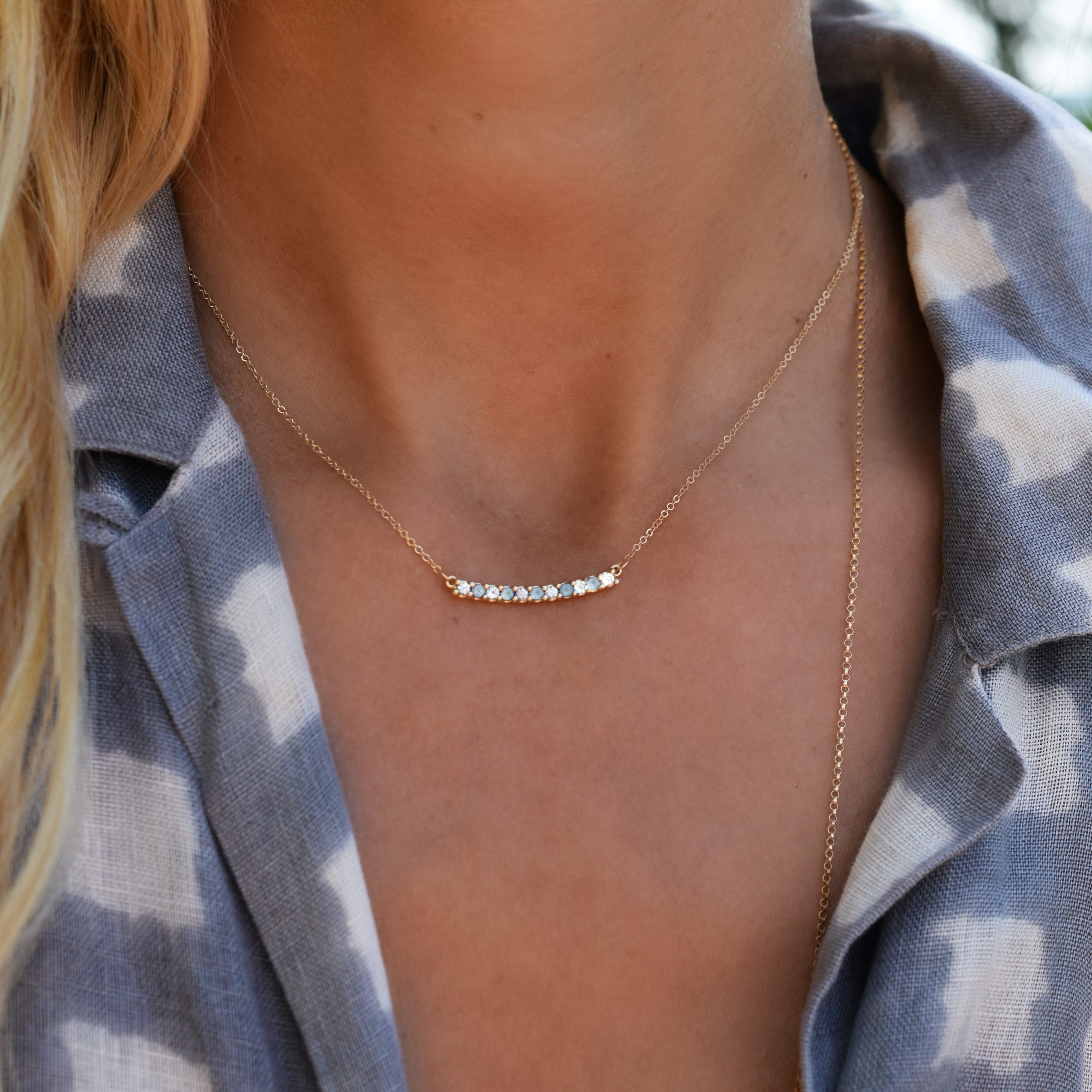 Rosecliff Diamond & Nantucket Blue Topaz Bar Necklace in 14k Gold (December) - Image 6