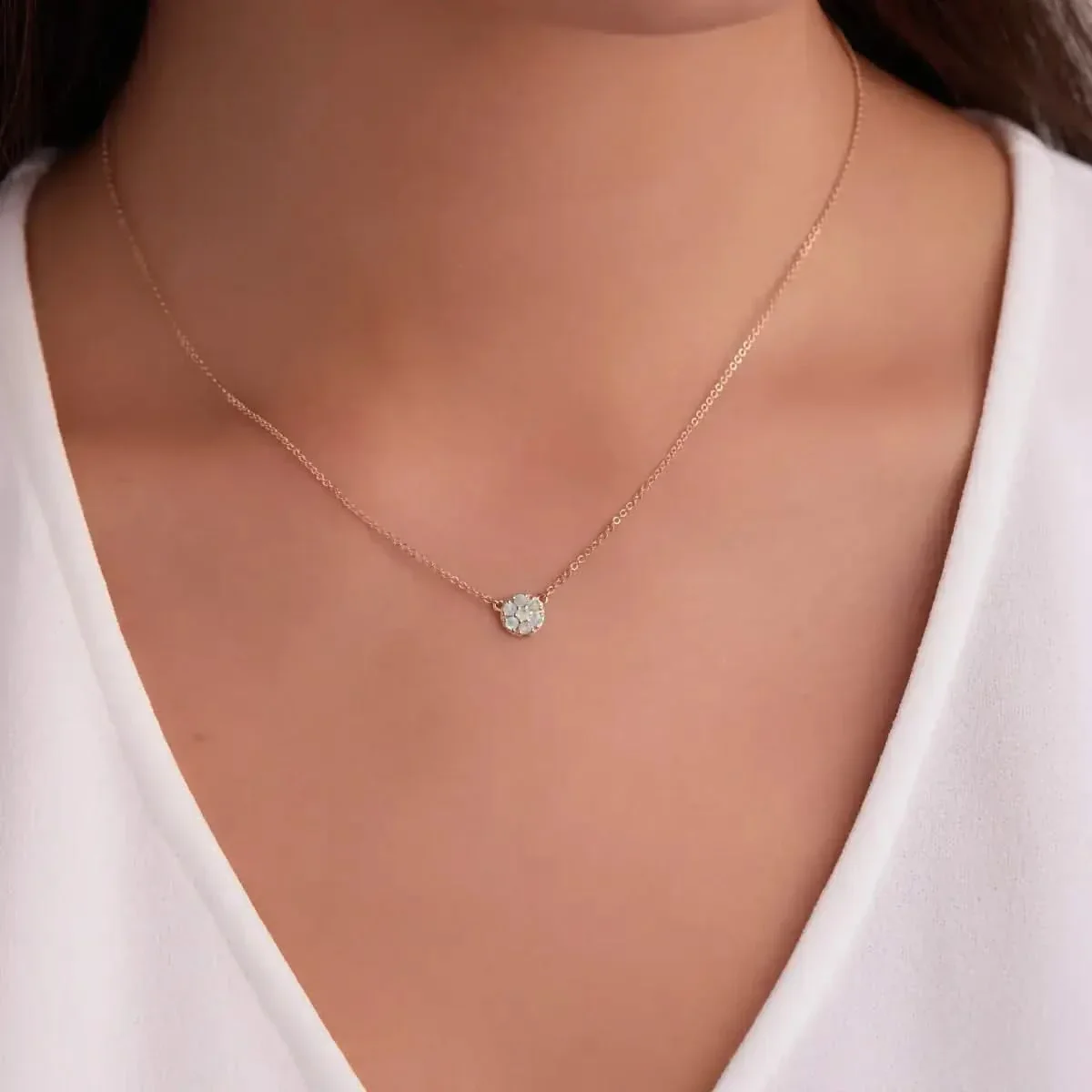 Rosecliff Opal Mini Necklace in Solid 14k Gold (October) - Image 3