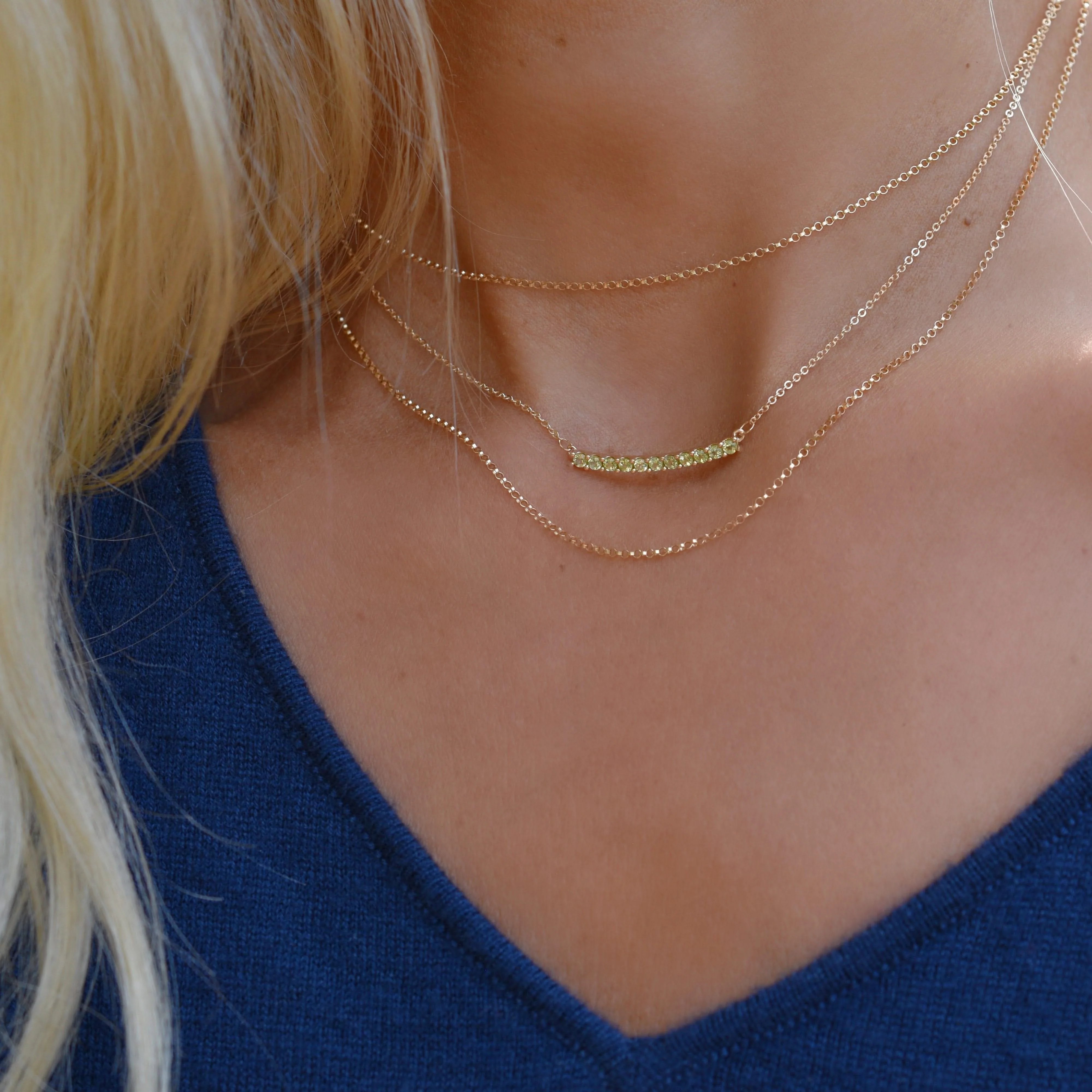 Rosecliff Peridot Bar Necklace in 14k Gold (August) - Image 6
