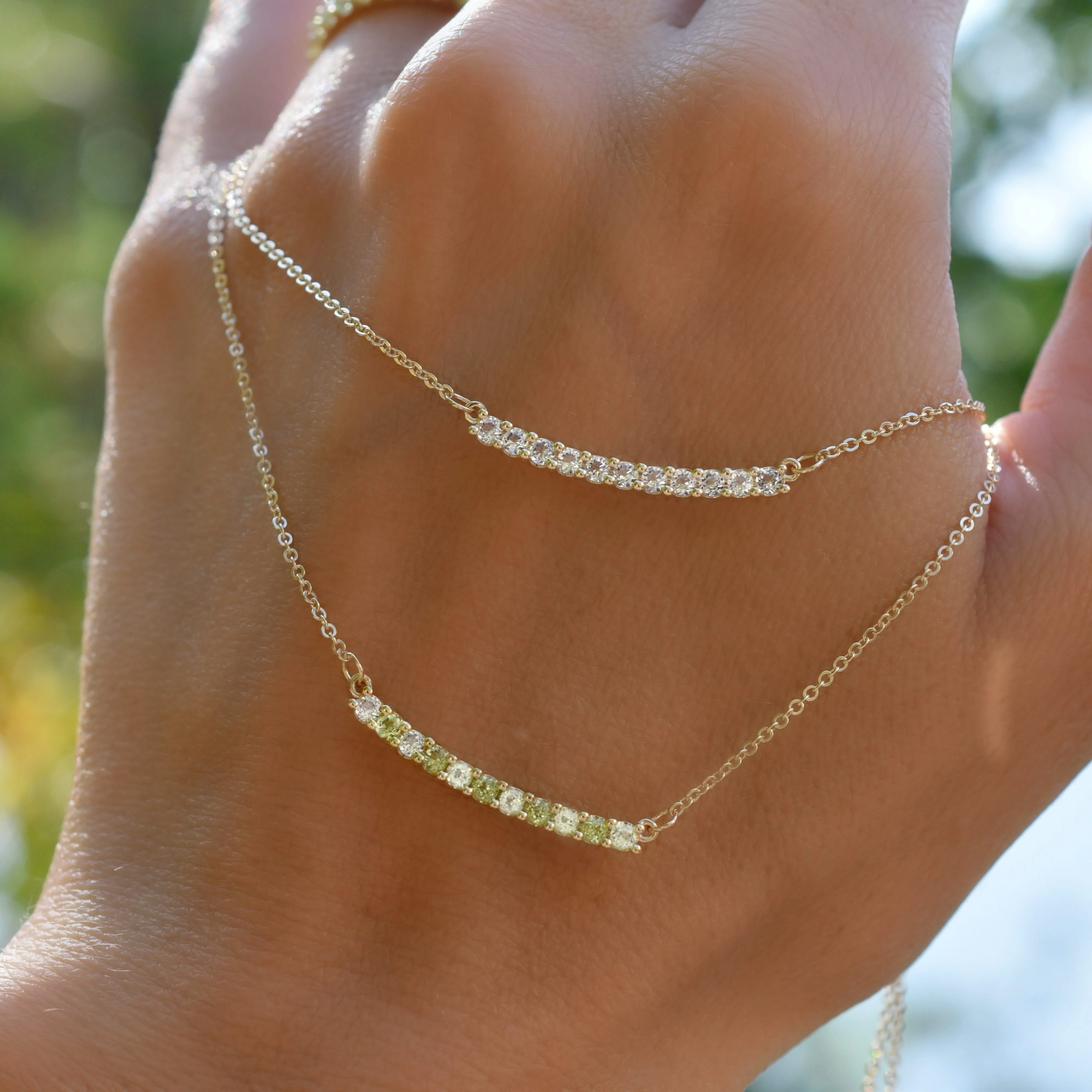 Rosecliff Diamond & Peridot Bar Necklace in 14k Gold (August) - Image 10