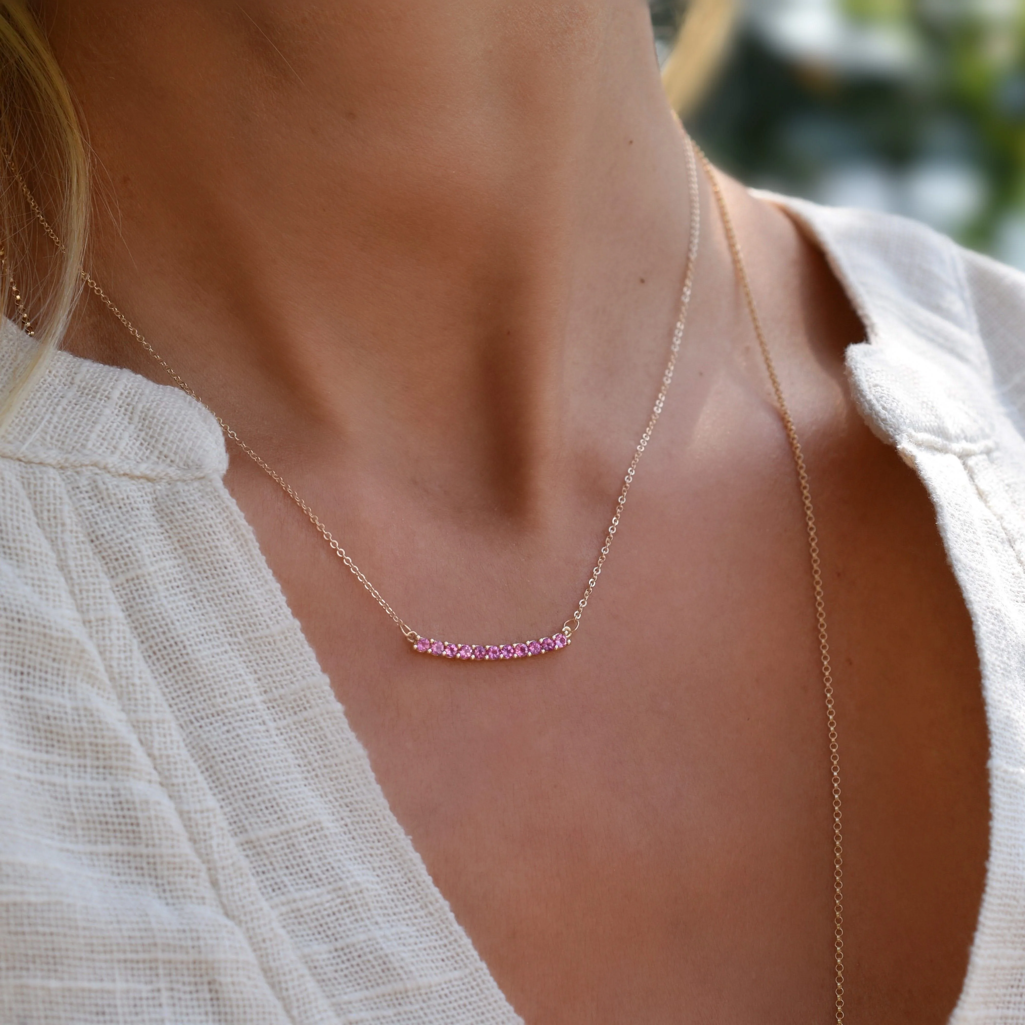 Rosecliff Pink Sapphire Bar Necklace in 14k Gold (October) - Image 6