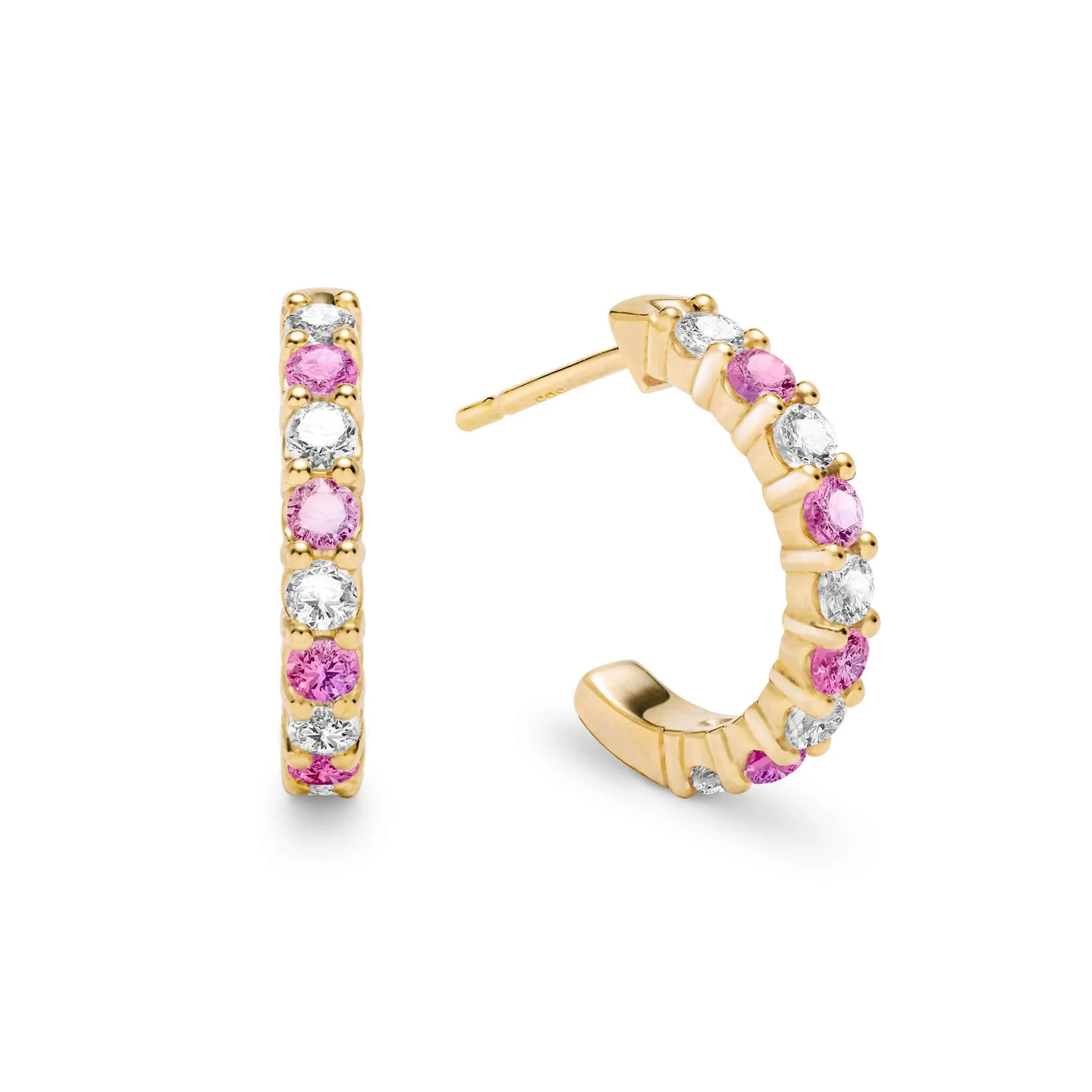 Rosecliff Diamond & Pink Sapphire Huggie Hoop Earrings in 14k Gold (October)